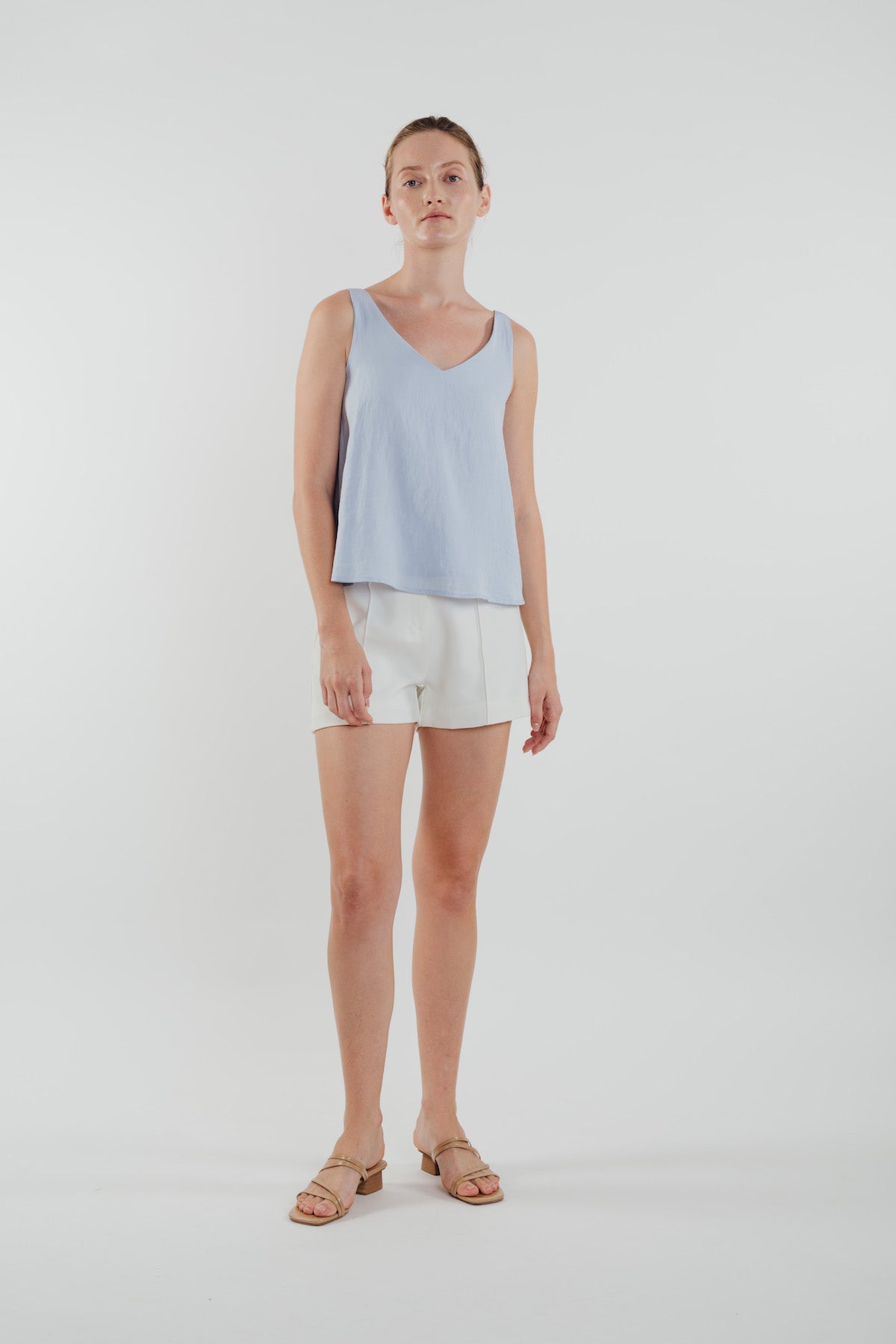 V Neck Flared Top in Sky (Sale)