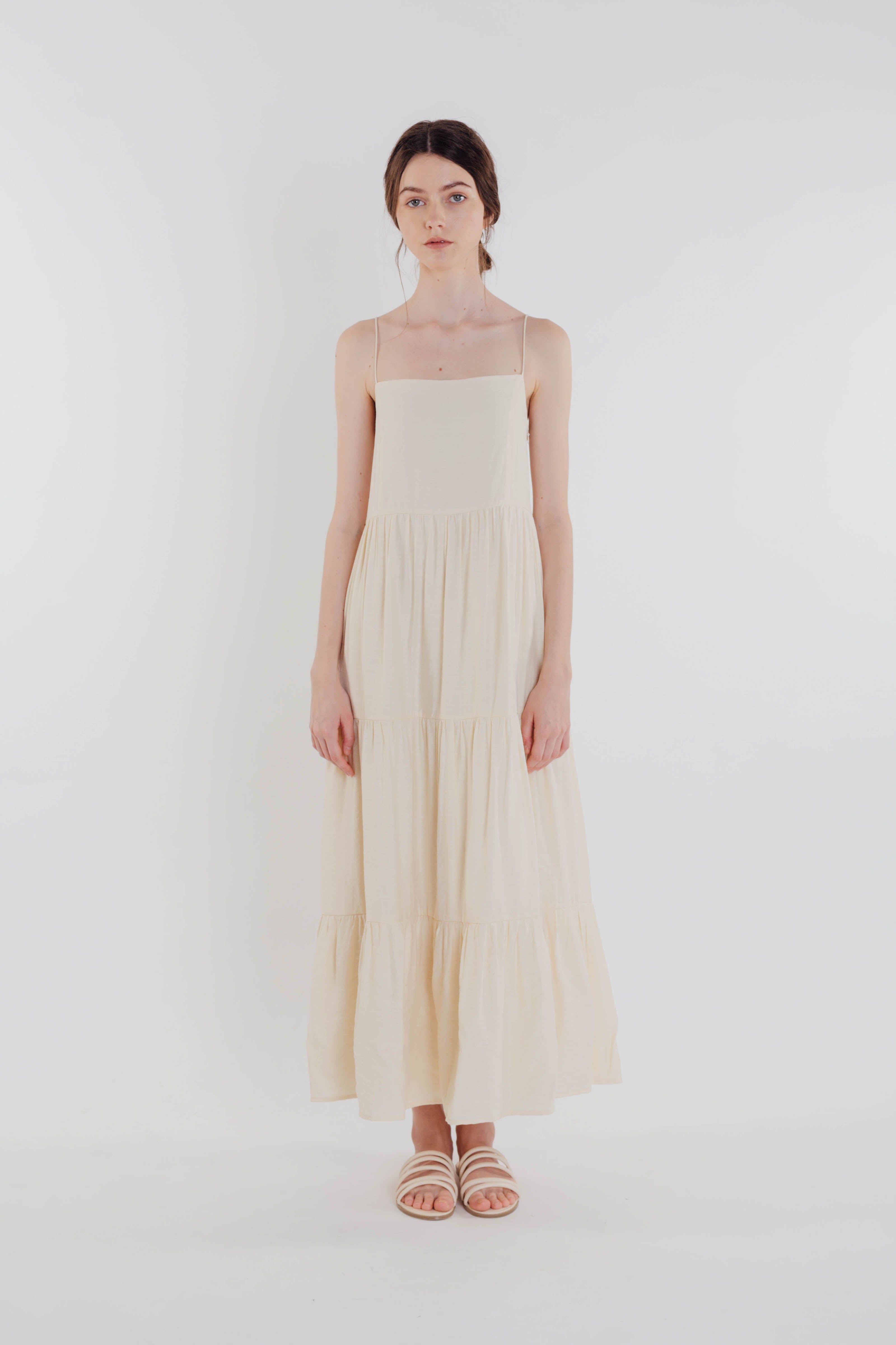 Tencel Tiered Maxi Dress in Soft Yellow (Sale)