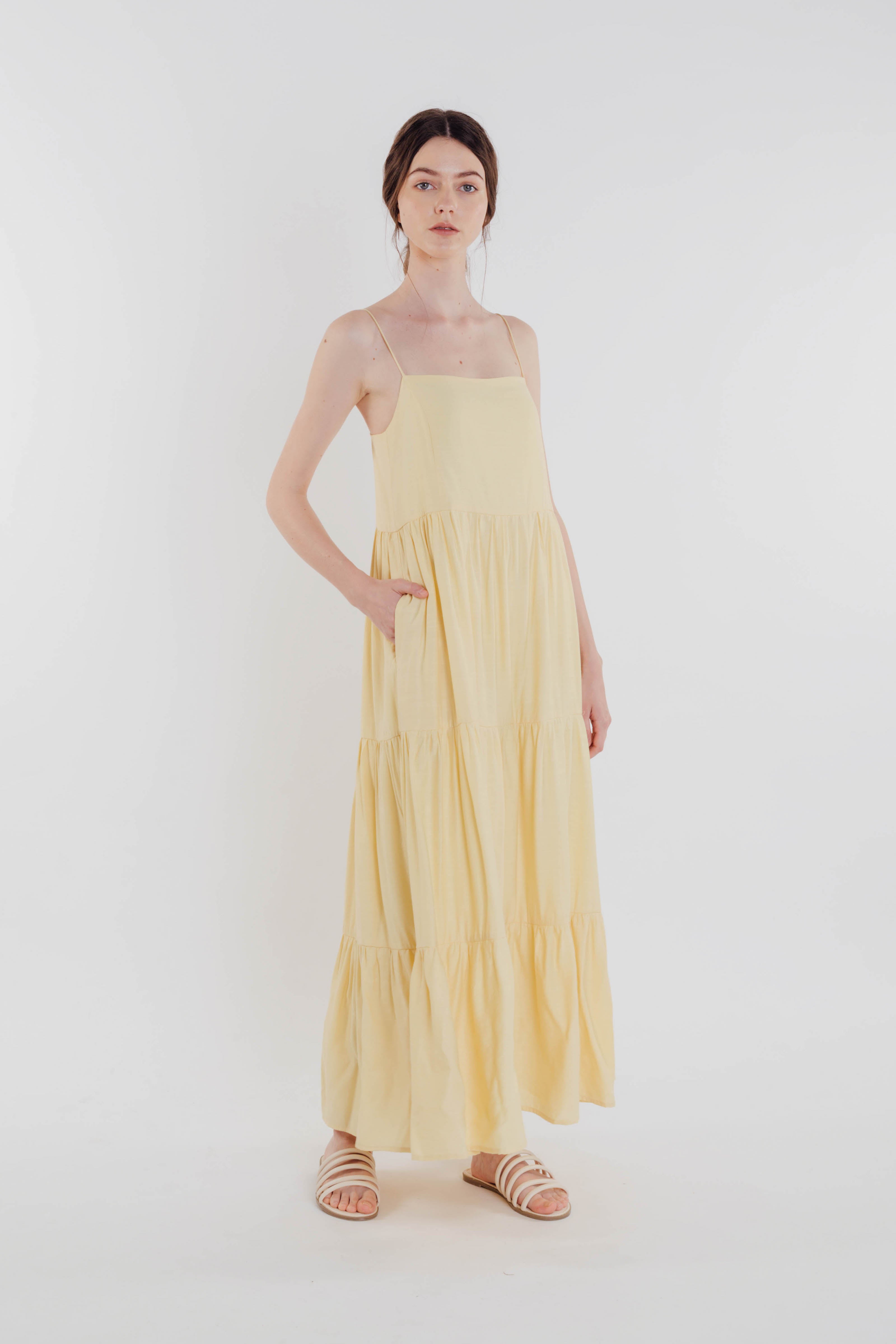 Tencel Tiered Maxi Dress in Yellow