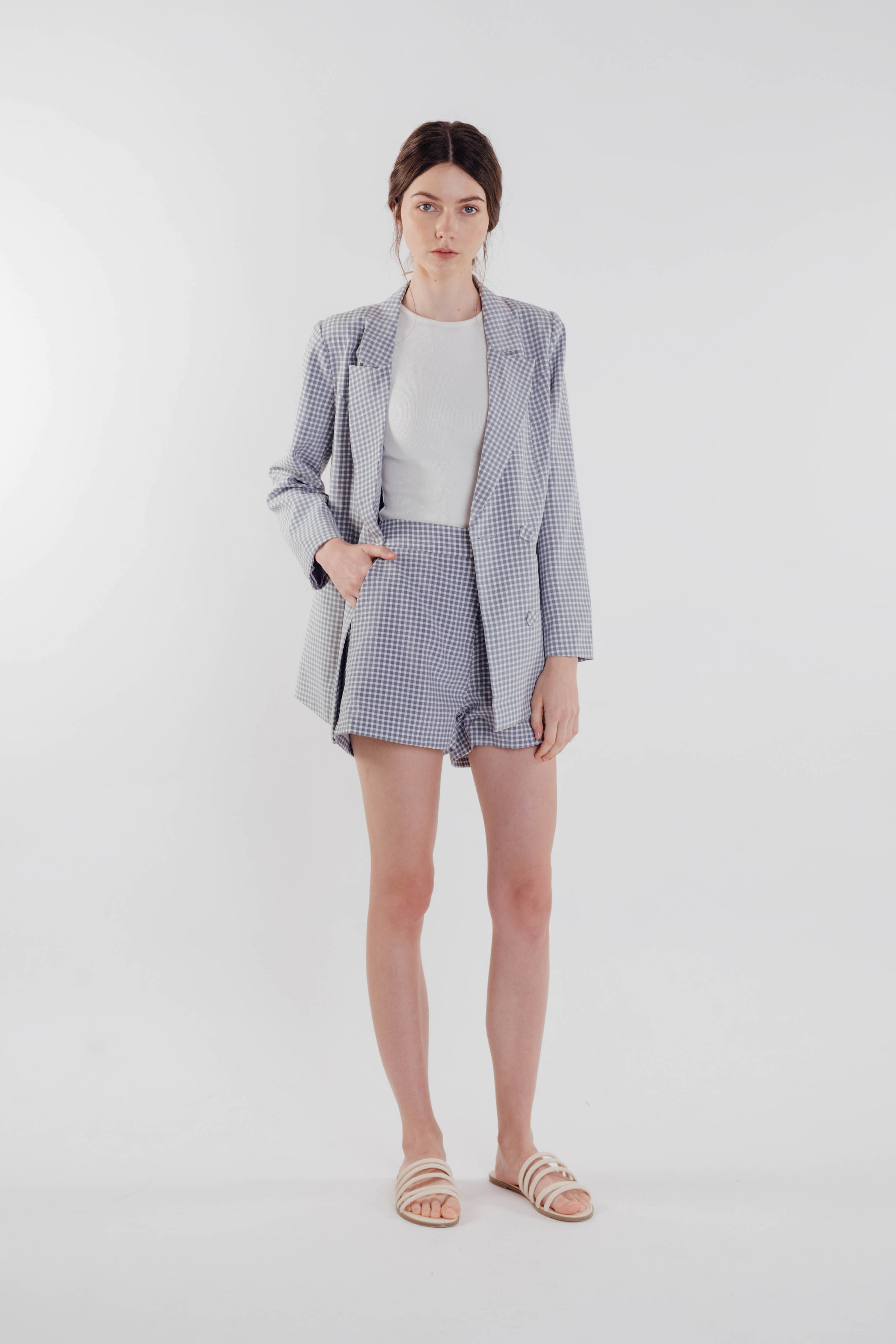 Gingham Blazer in Sky (Sale)
