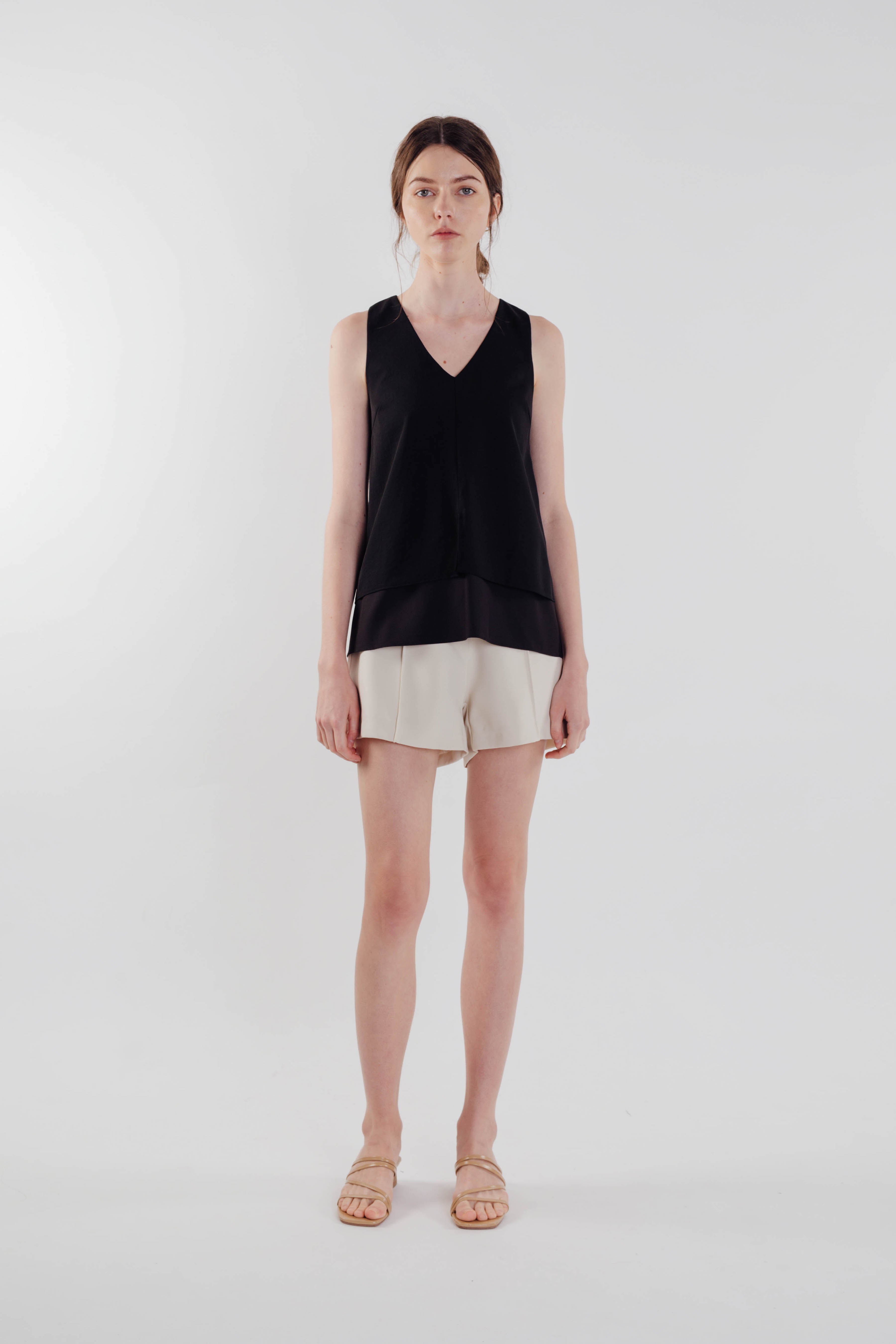 V-Neck Layered Top in Black (Sale)