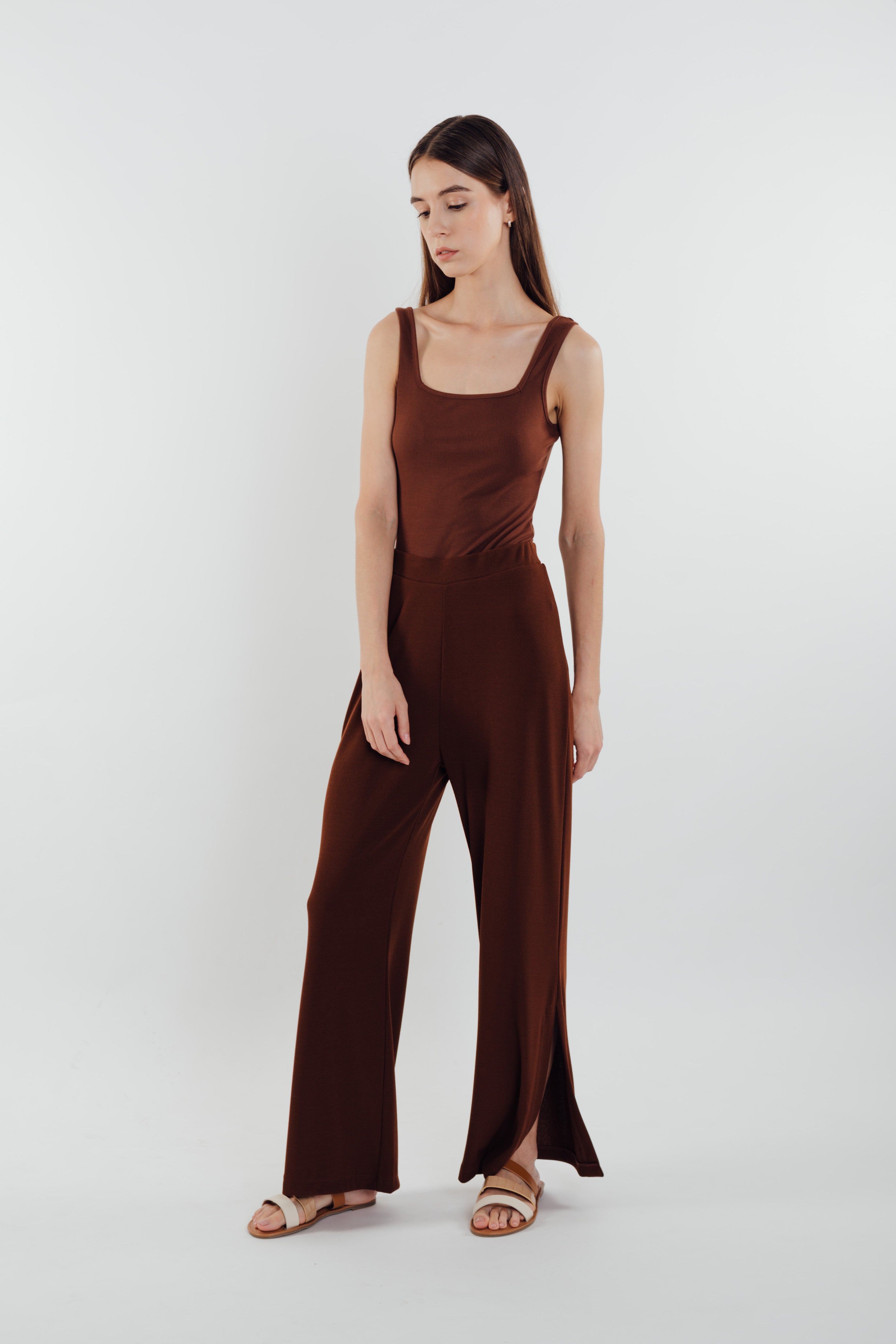 Square Neck Knit Tank in Soil