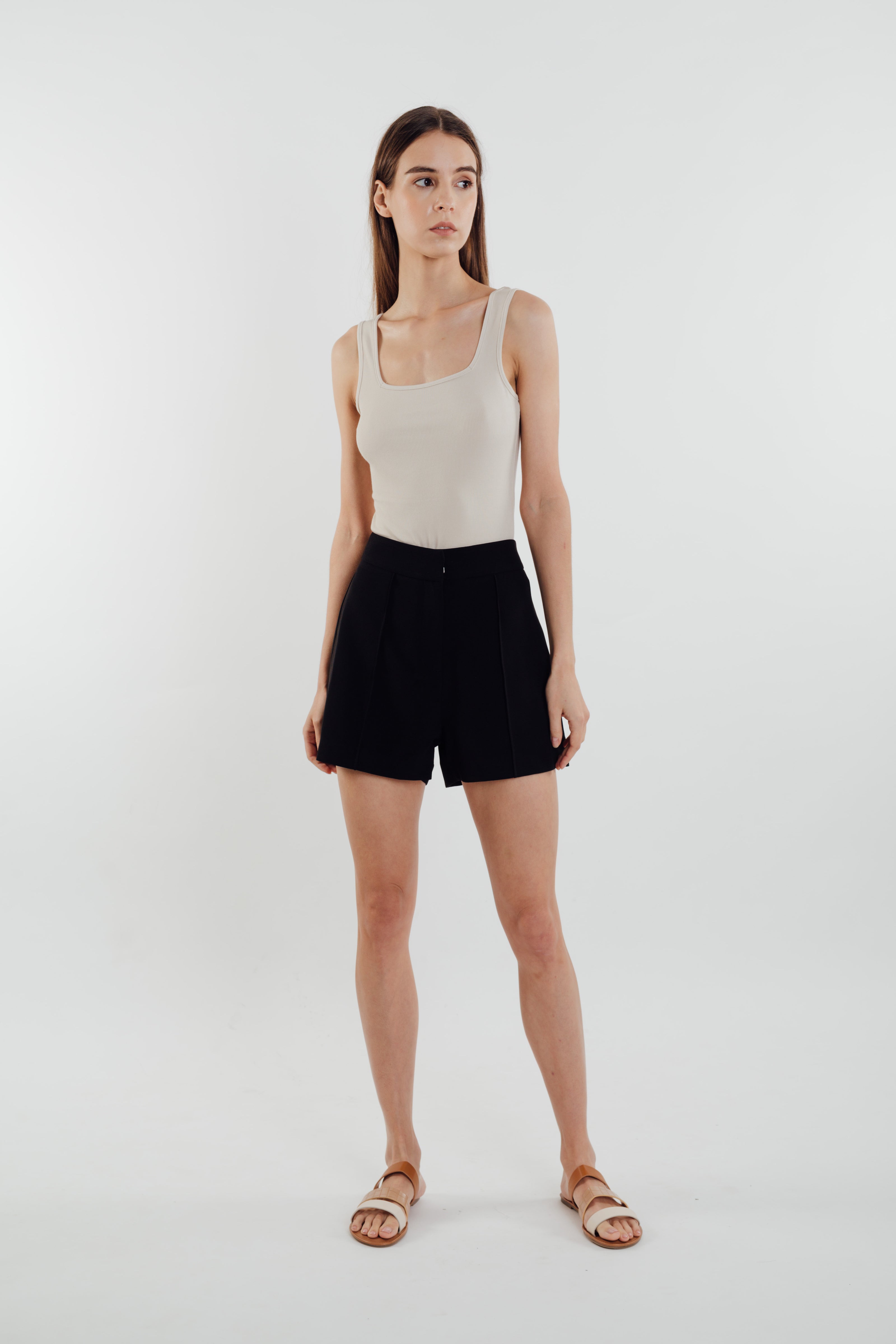 Square Neck Knit Tank in Natural