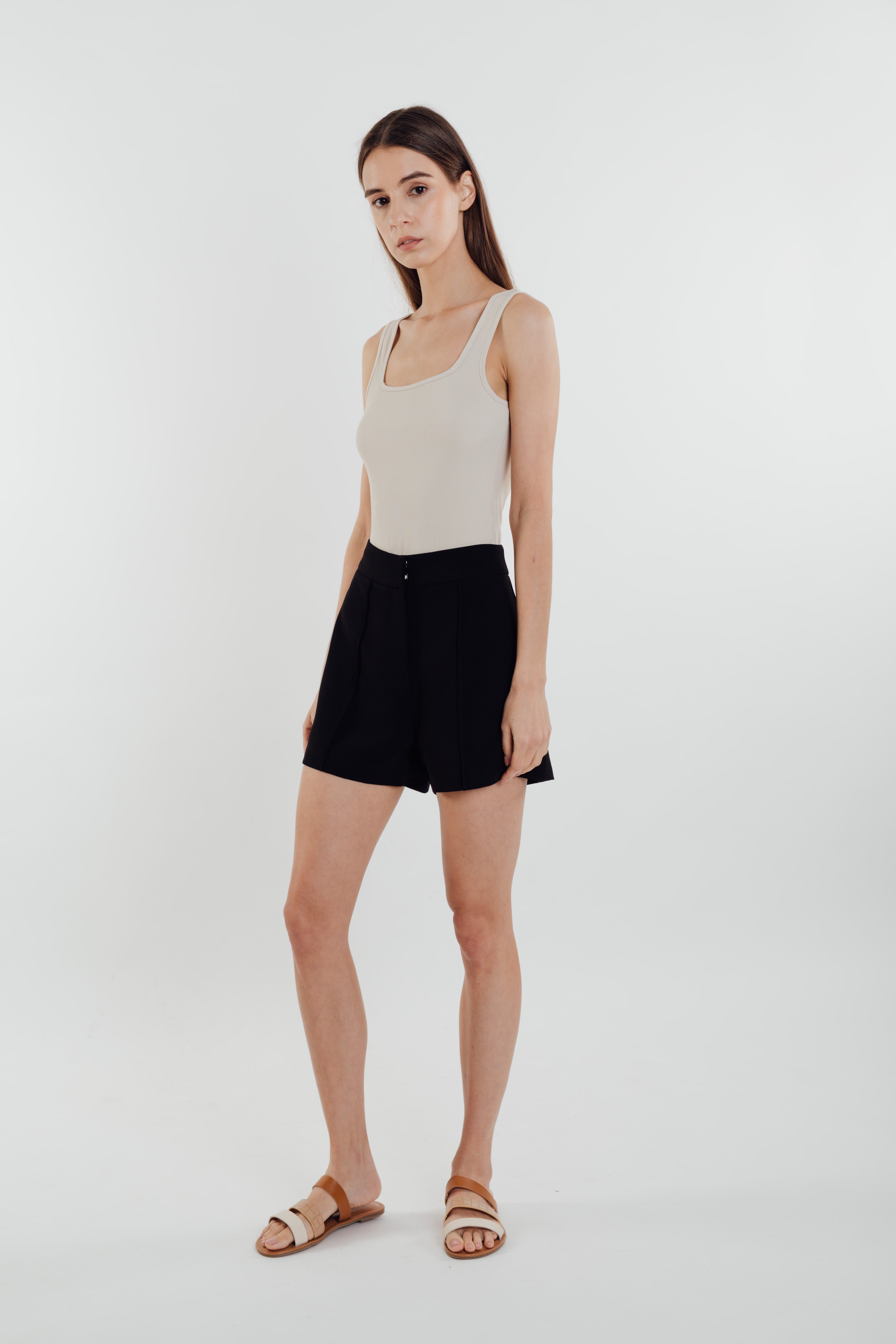 Square Neck Knit Tank in Natural