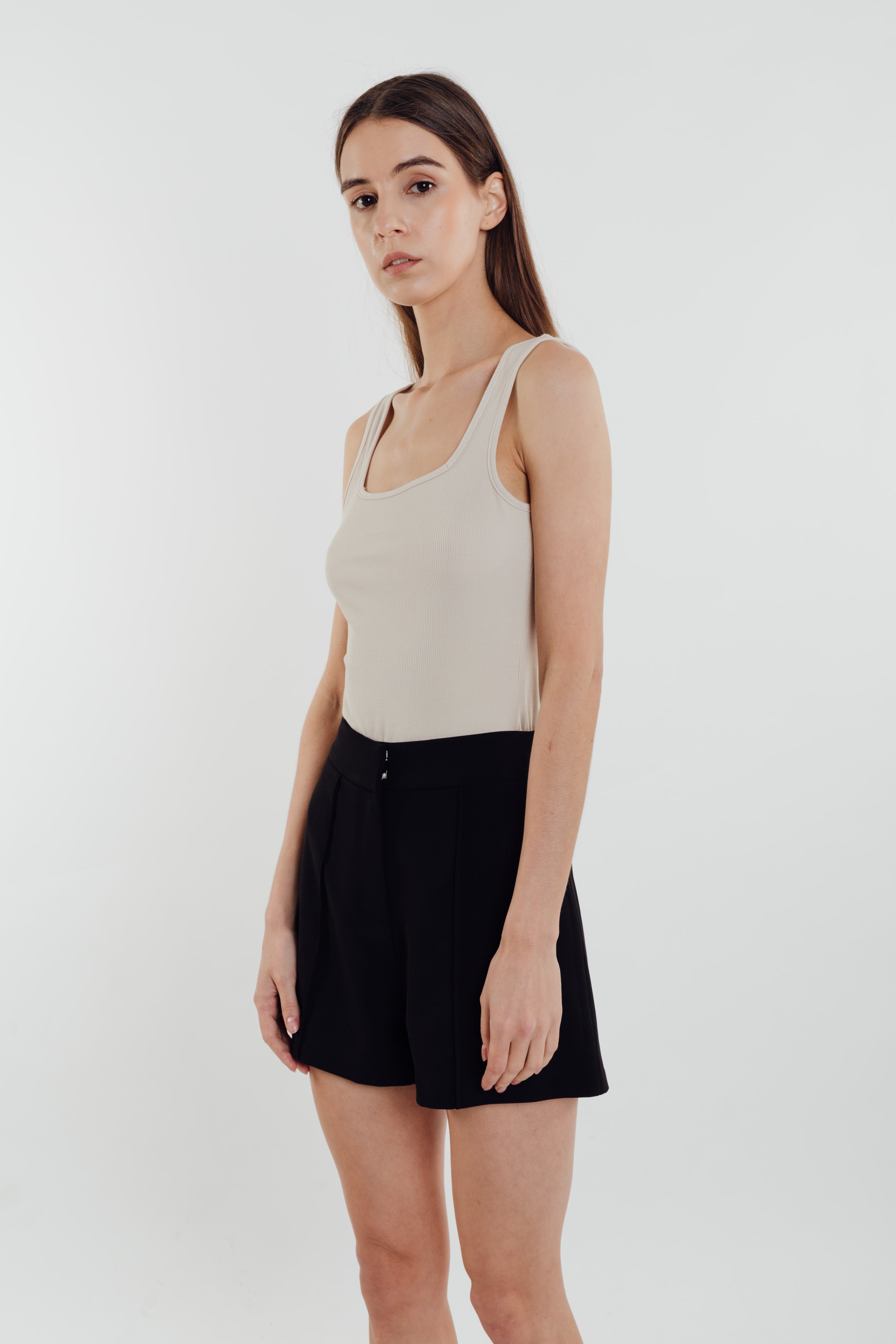 Square Neck Knit Tank in Natural