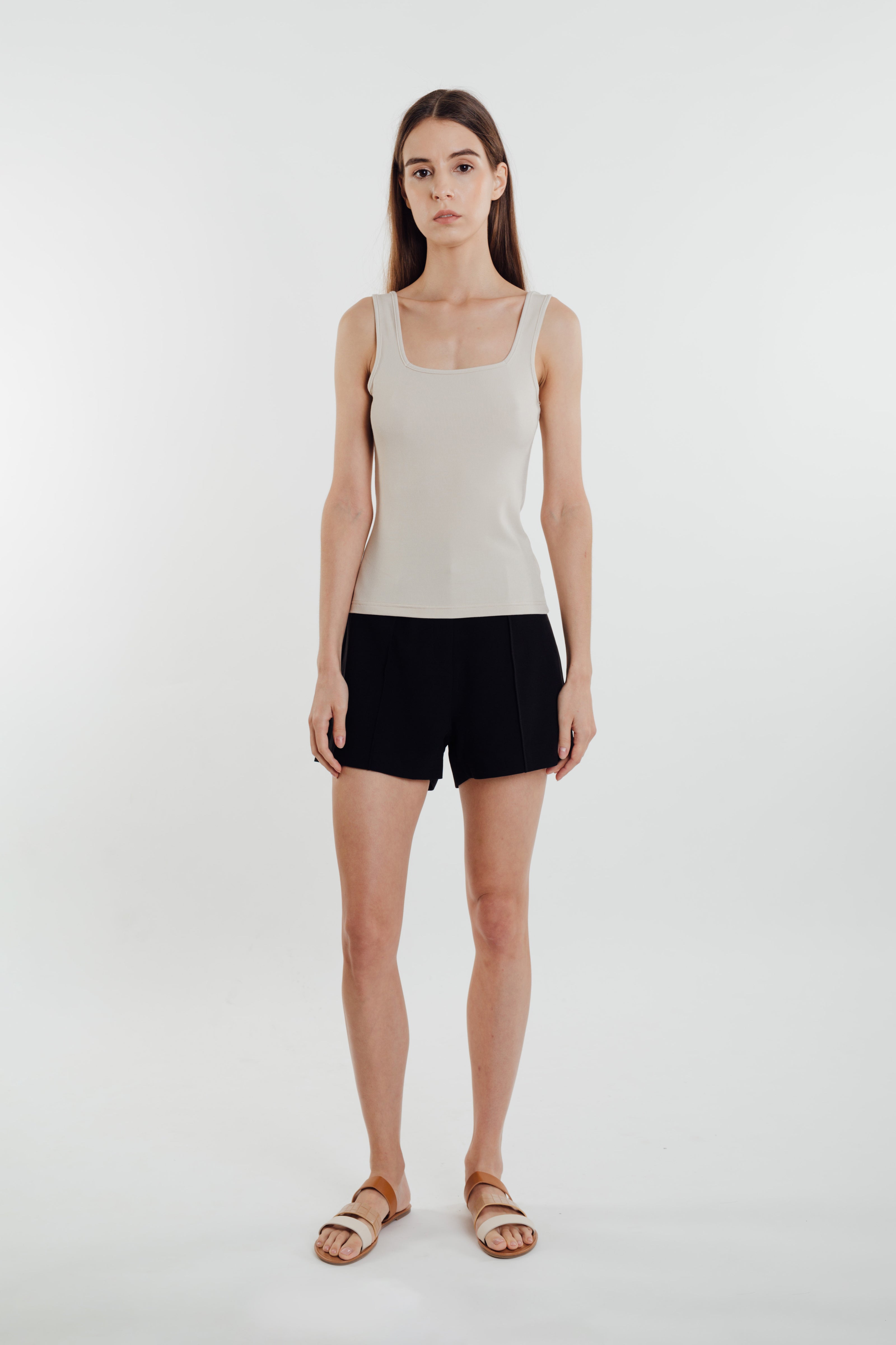Square Neck Knit Tank in Natural