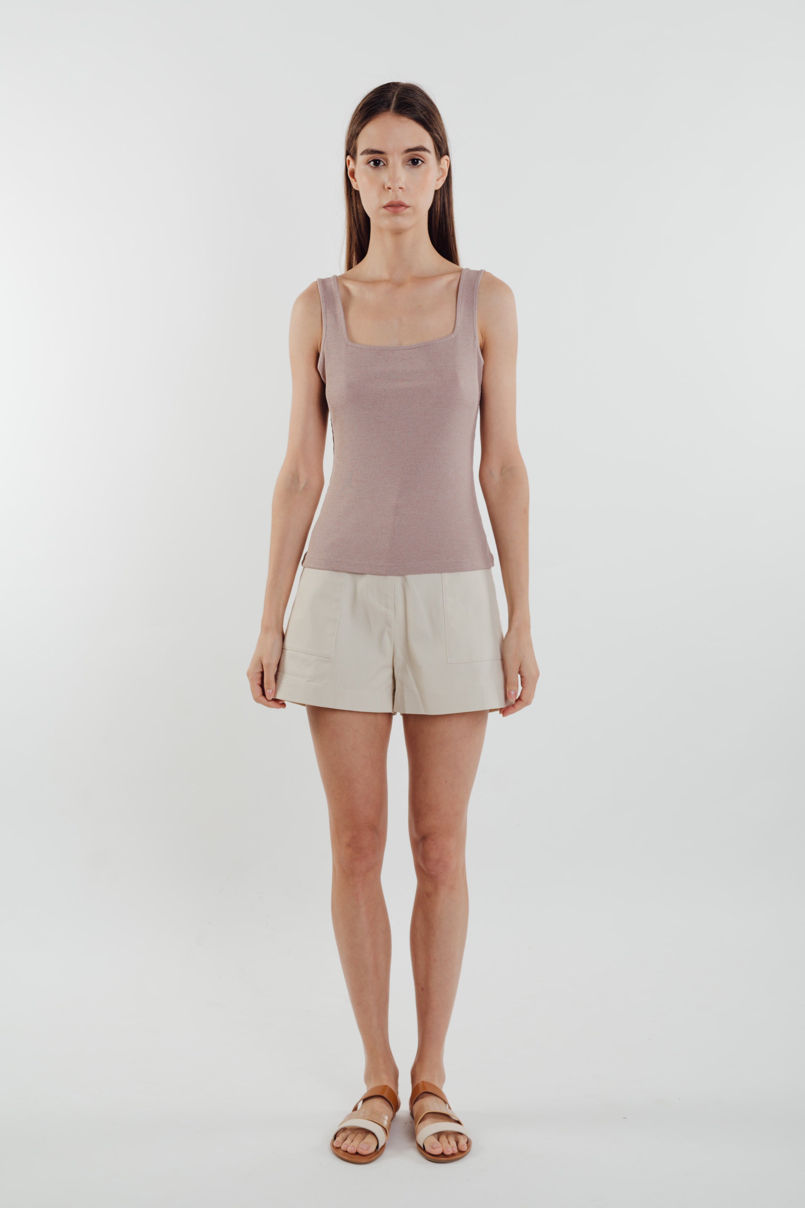 Textured Ribbed Knit Tank in Pebbled Pink