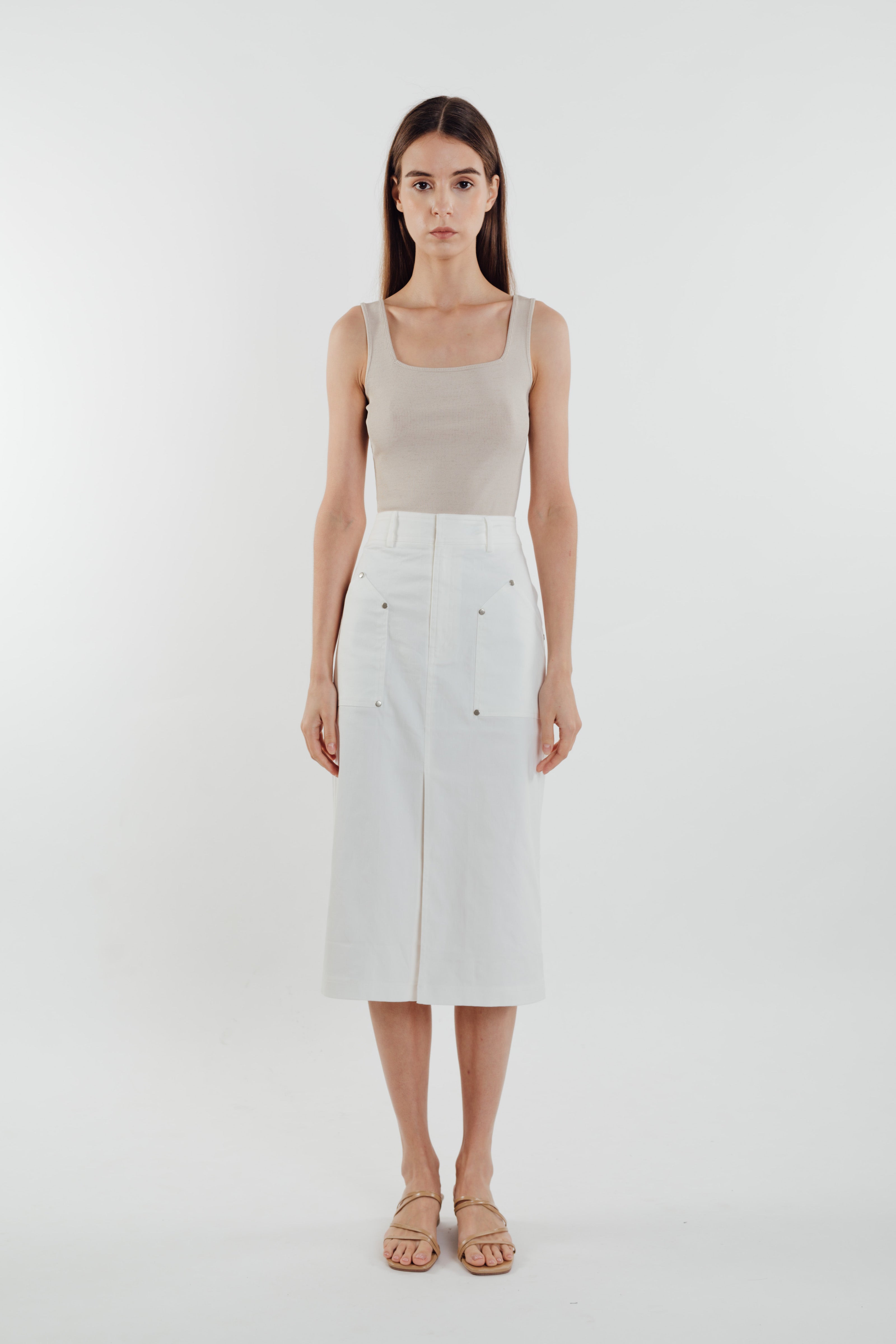 Textured Ribbed Knit Tank in Sand