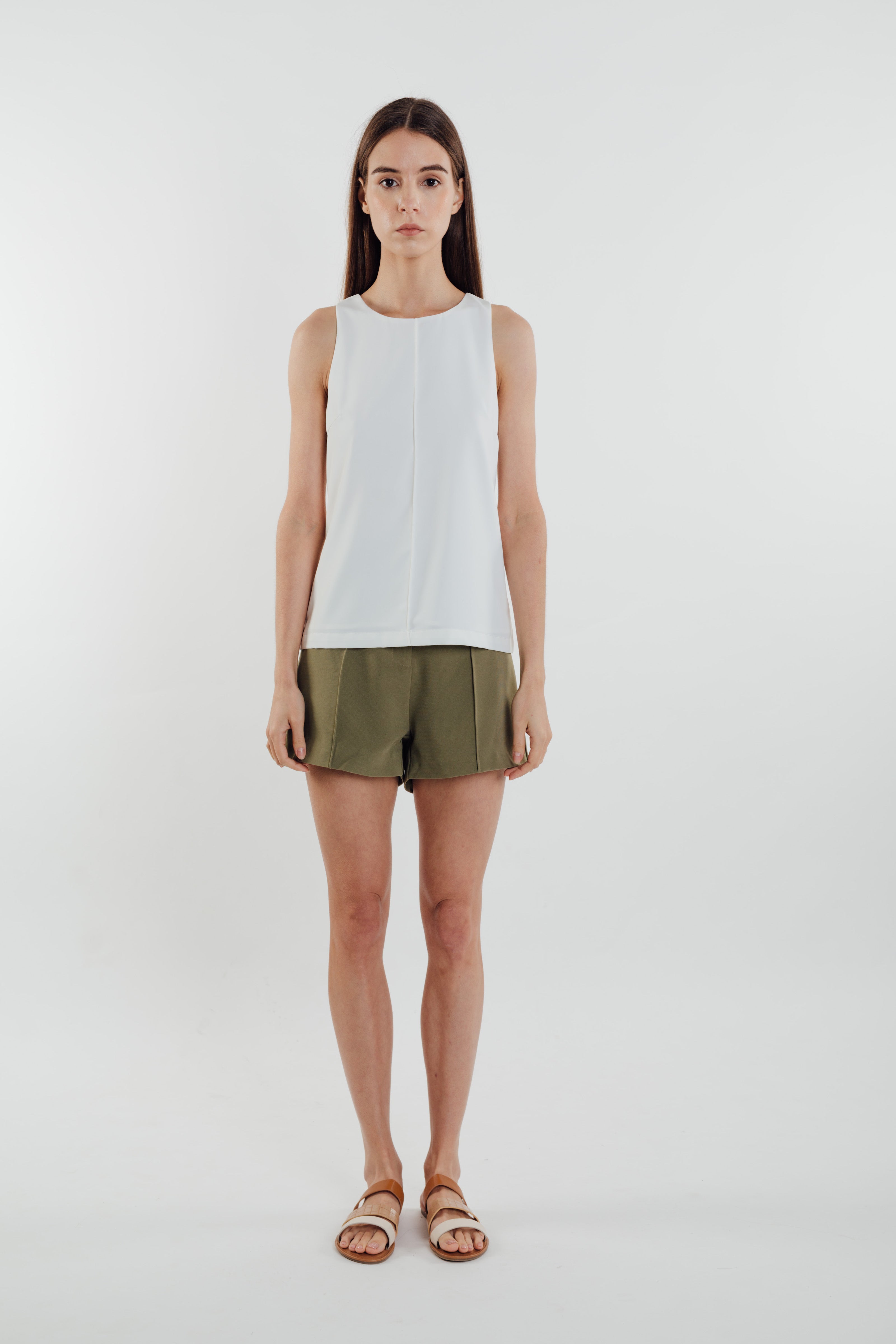Front Stitchline Tank Top in White
