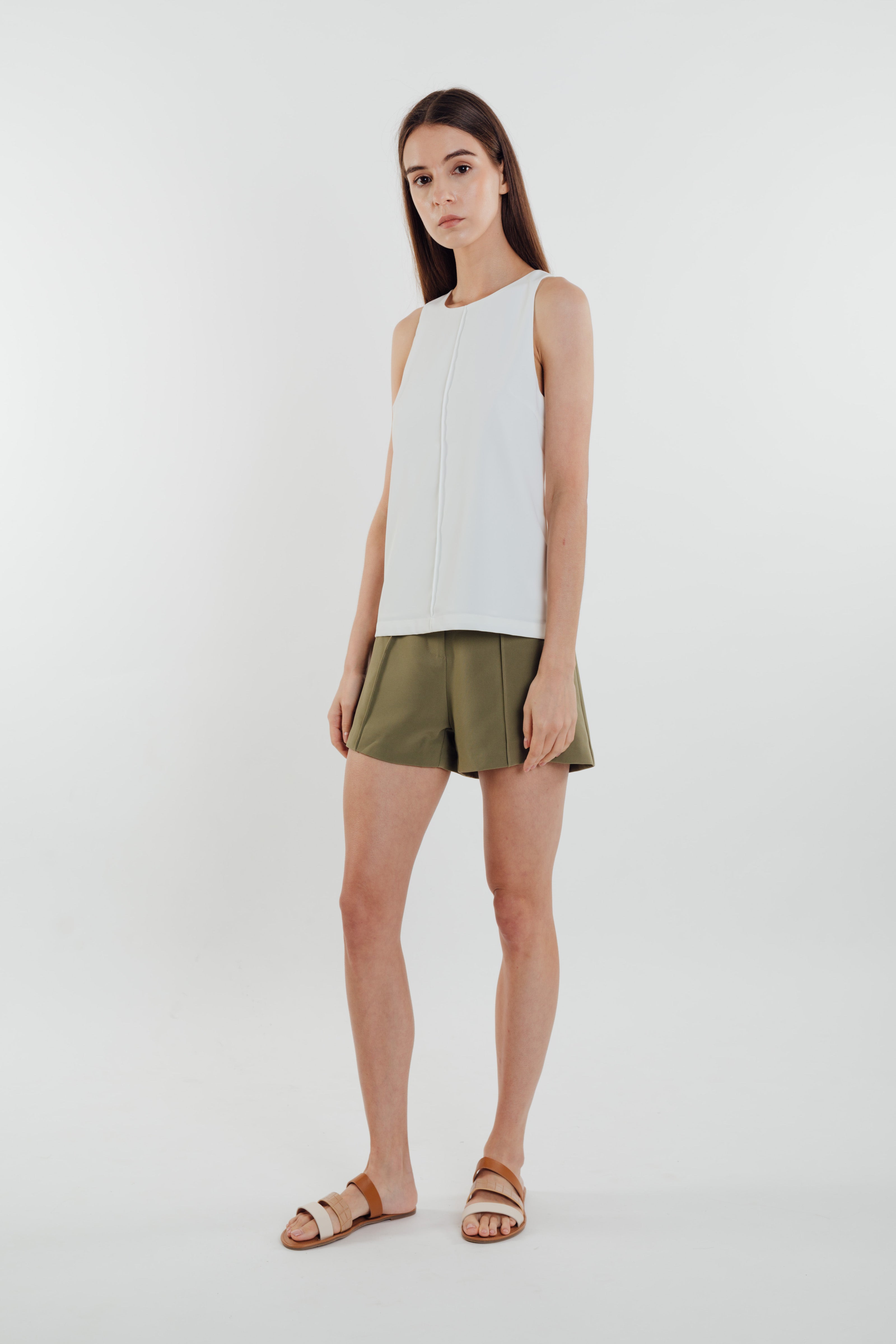 Front Stitchline Tank Top in White