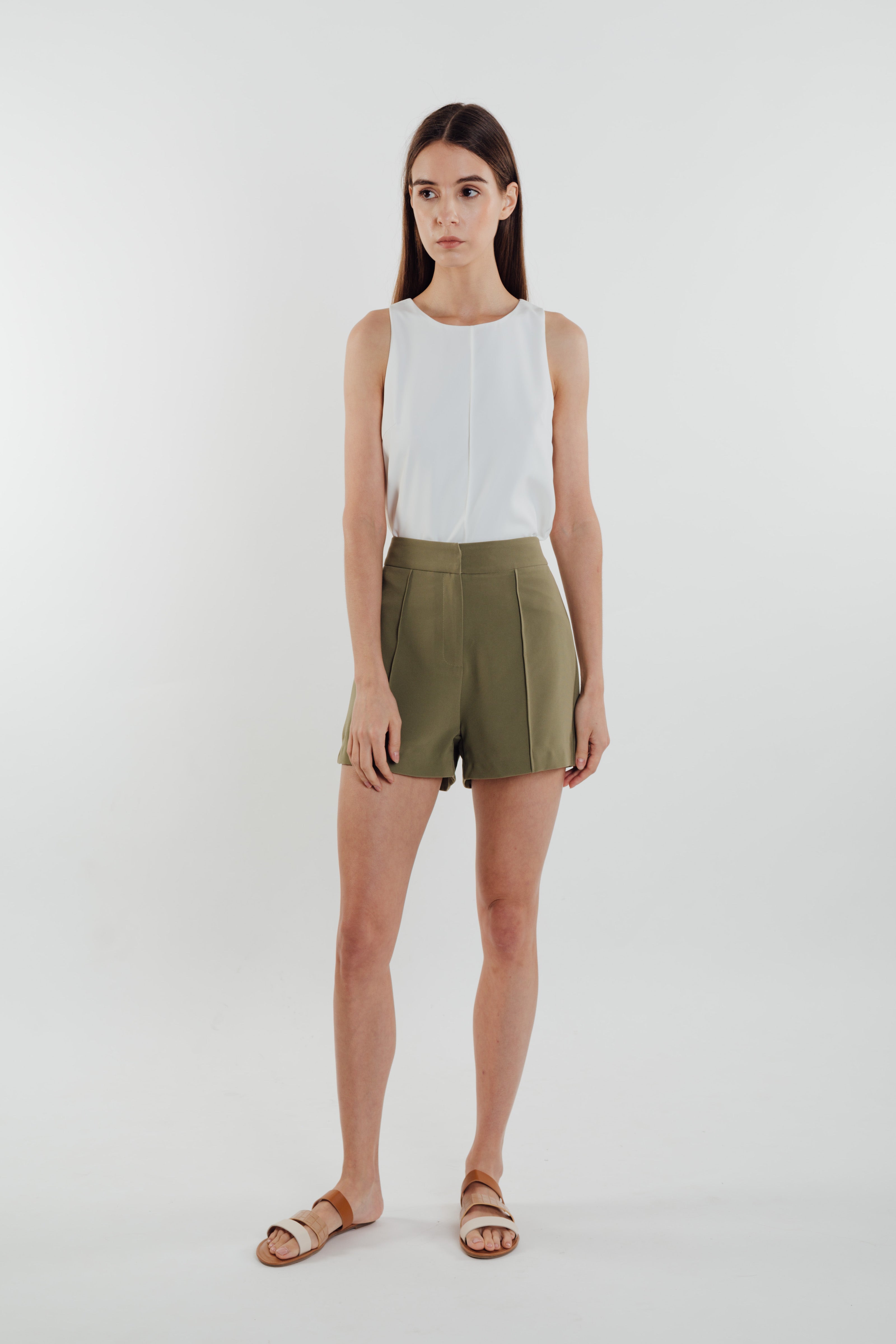 Front Stitchline Tank Top in White