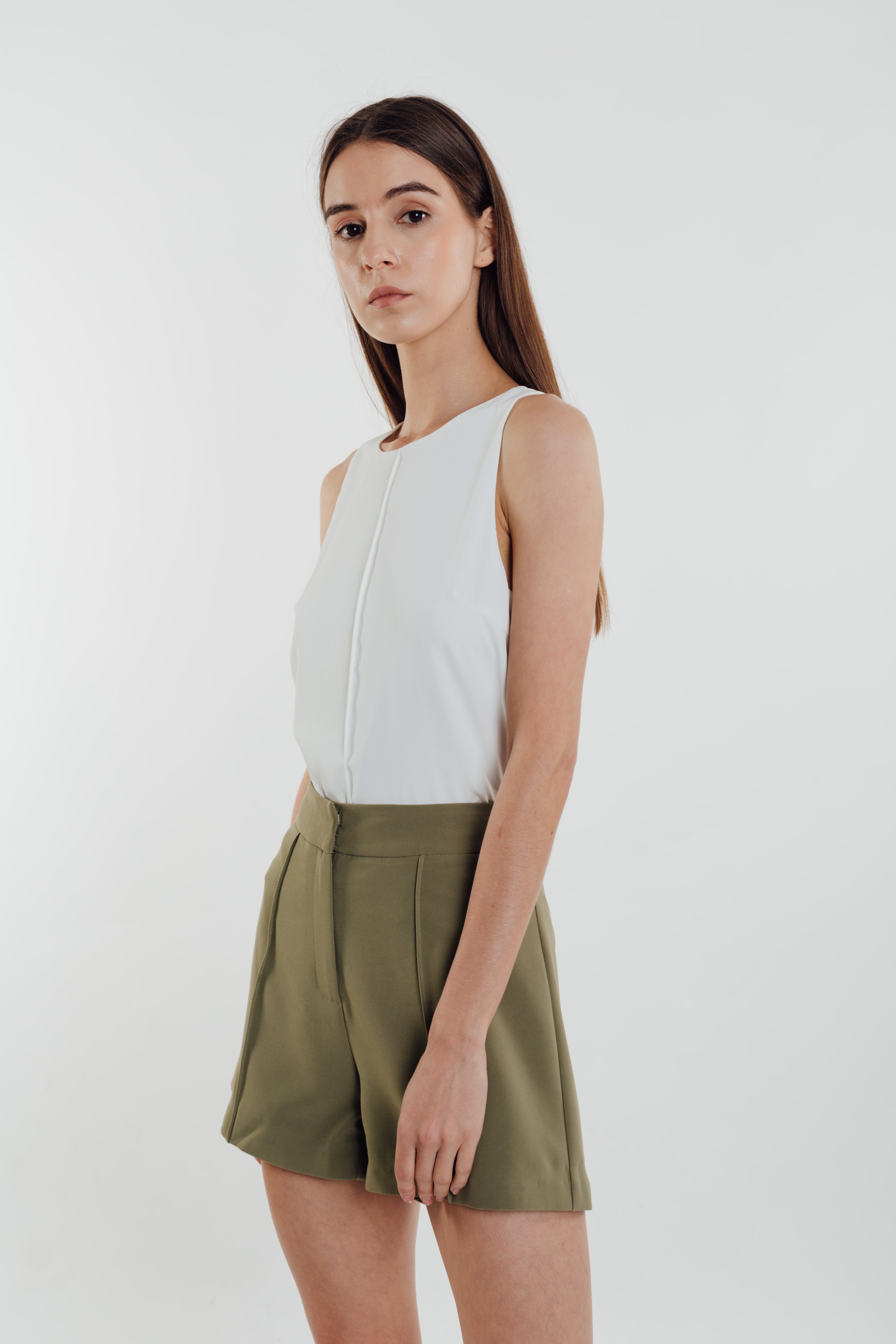 Front Stitchline Tank Top in White