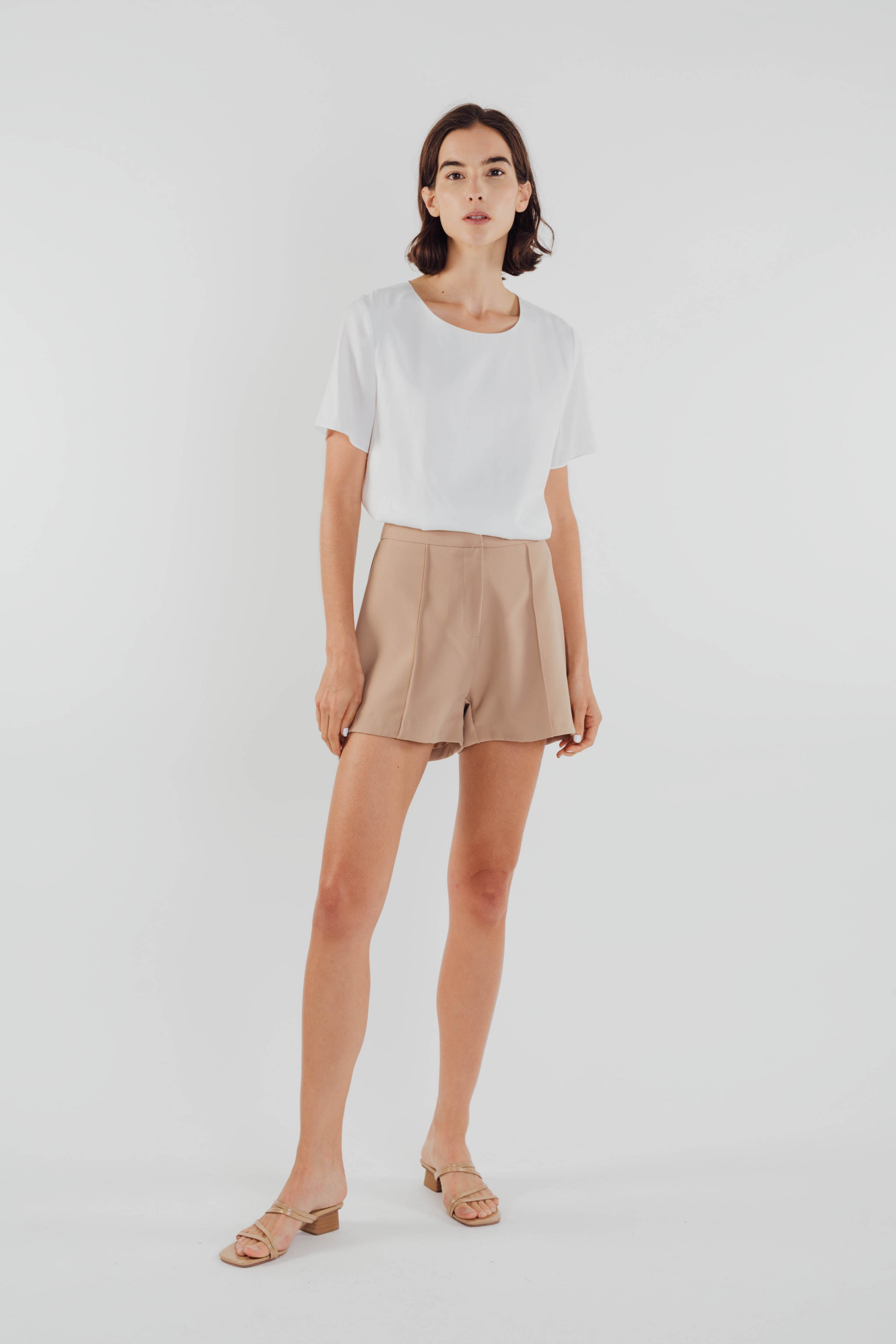 High Waisted Foldlines Shorts in Sand (Sale)