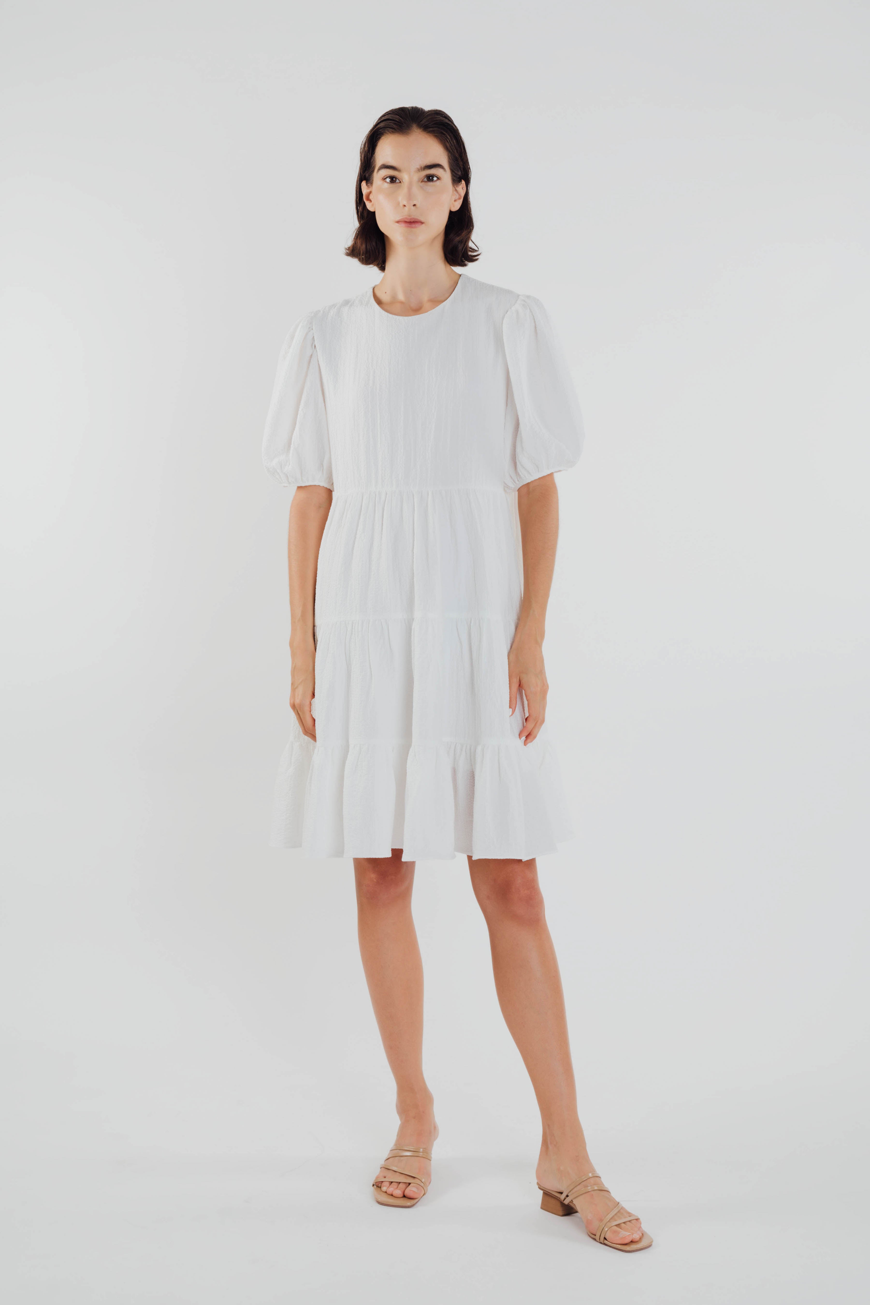 Textured Mini Dress in White