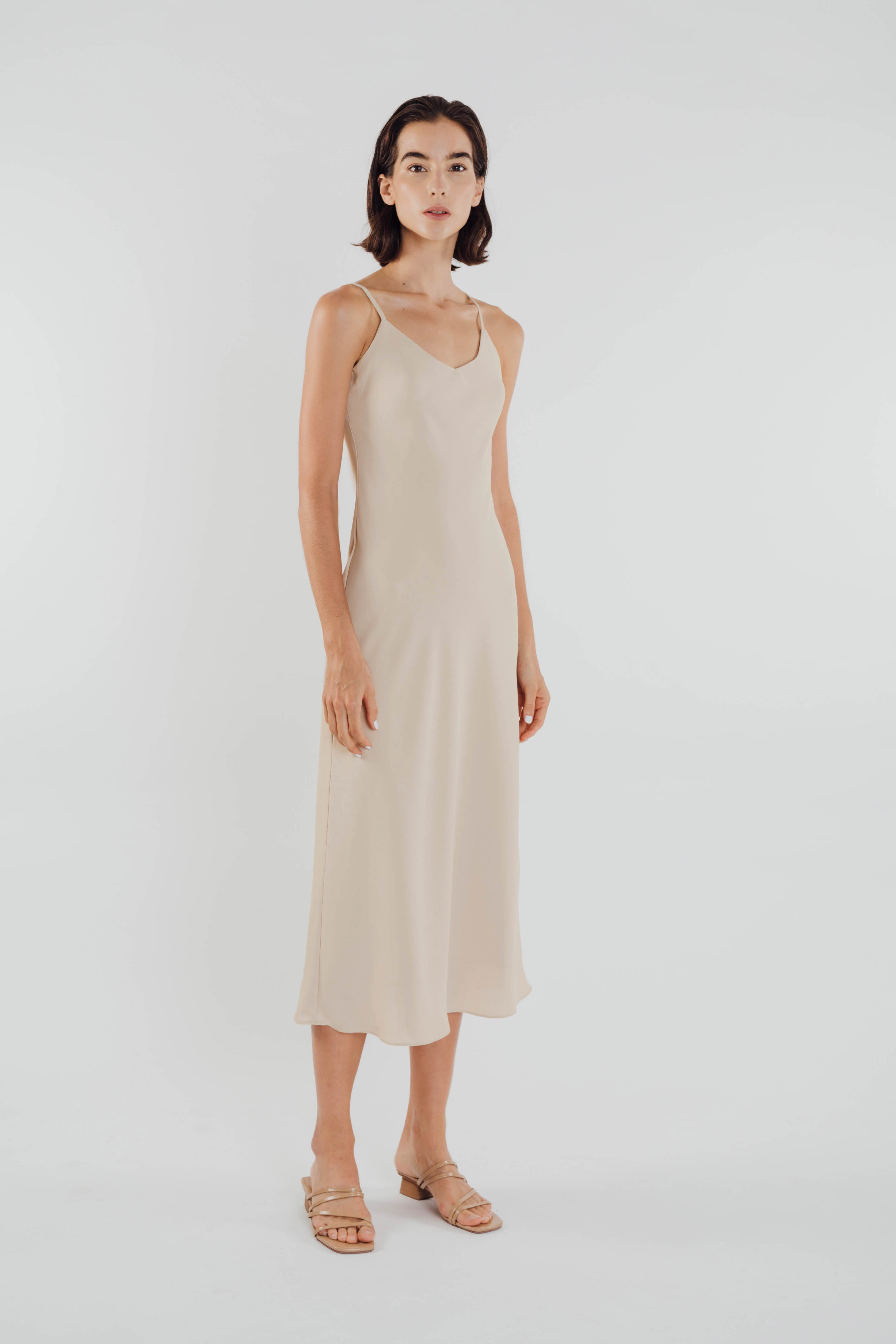 V Neck Slip Dress in Sand