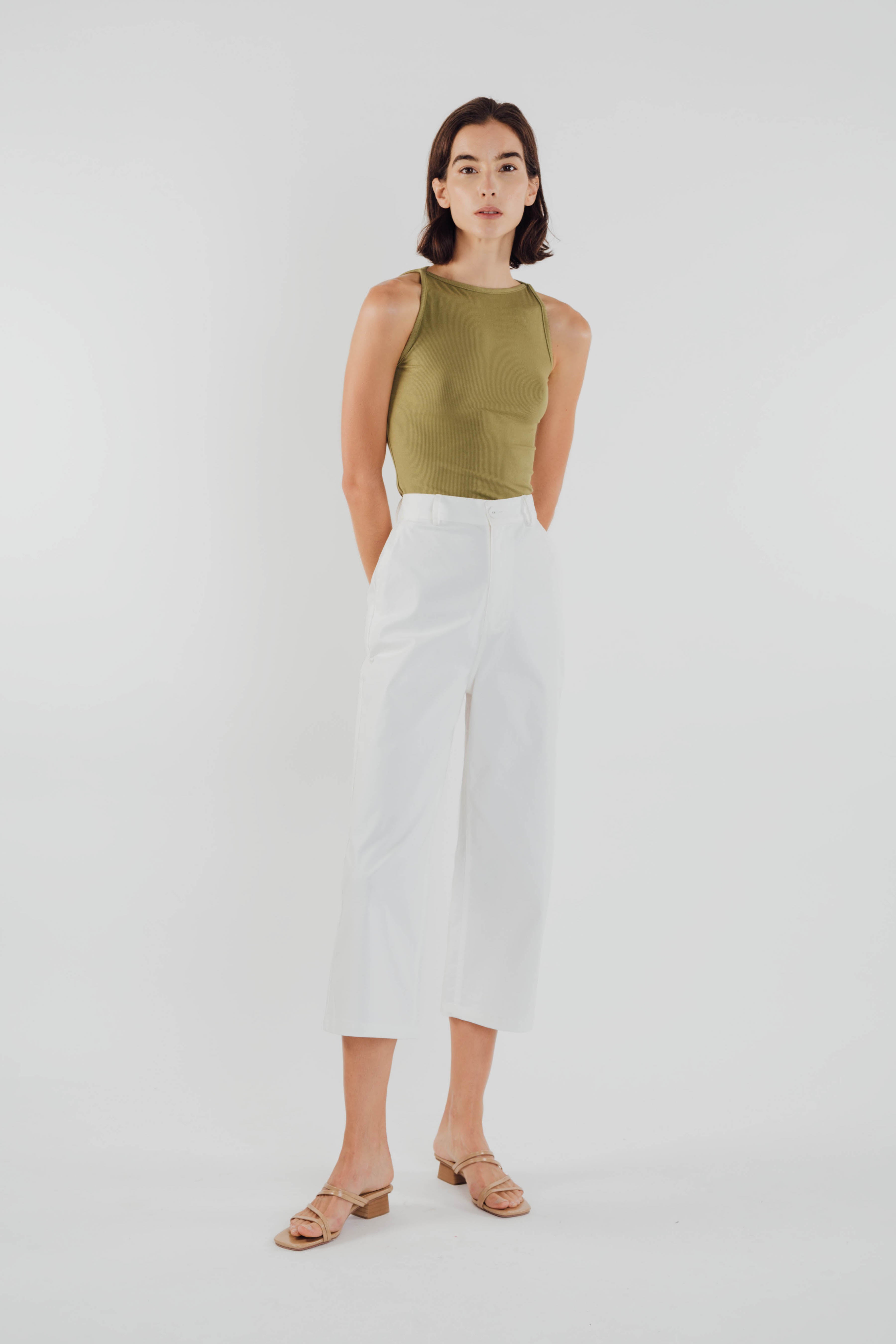 Boat Neck Knit Top in Olive