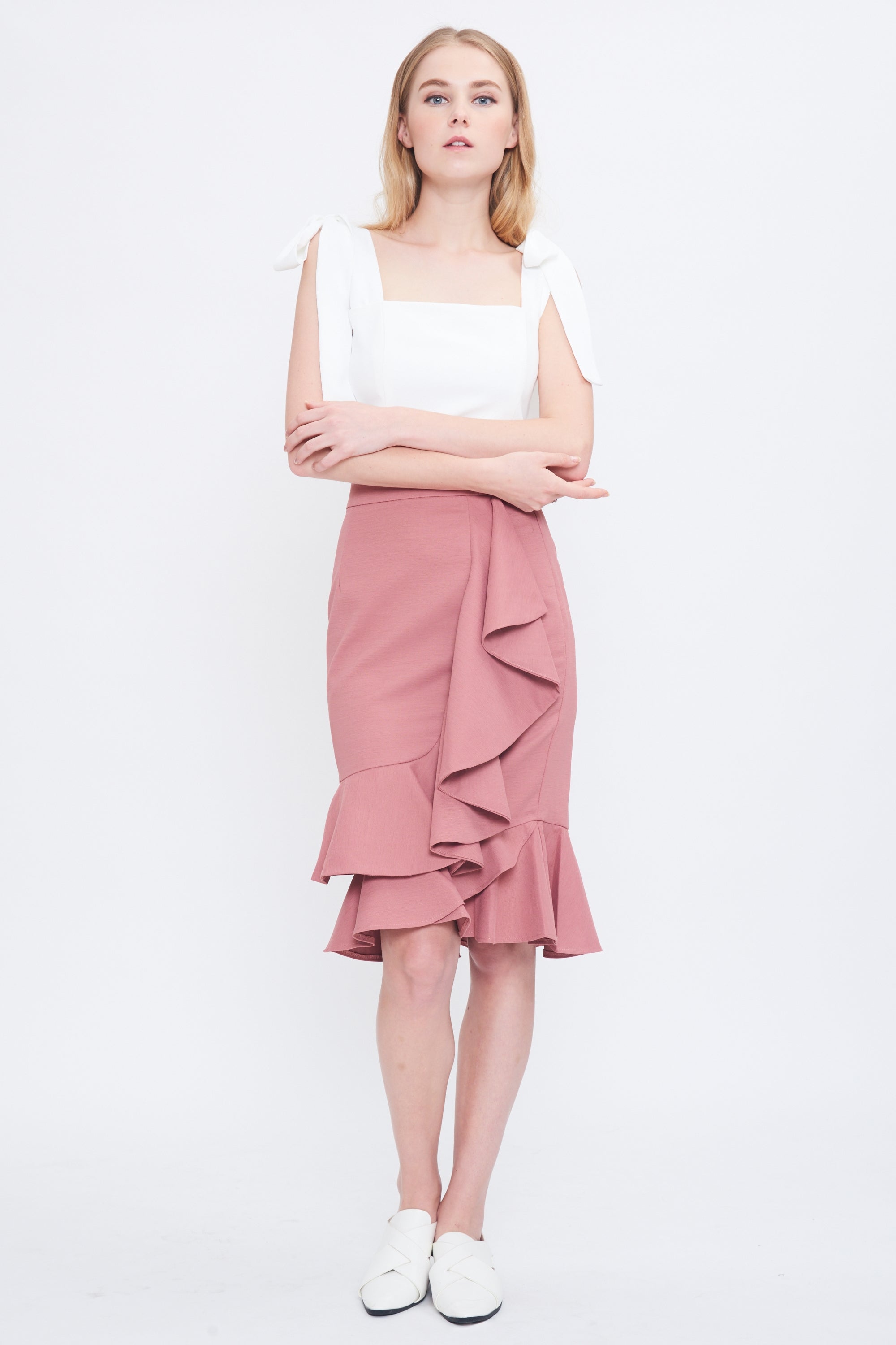 Ruffle Drape Skirt In Blush