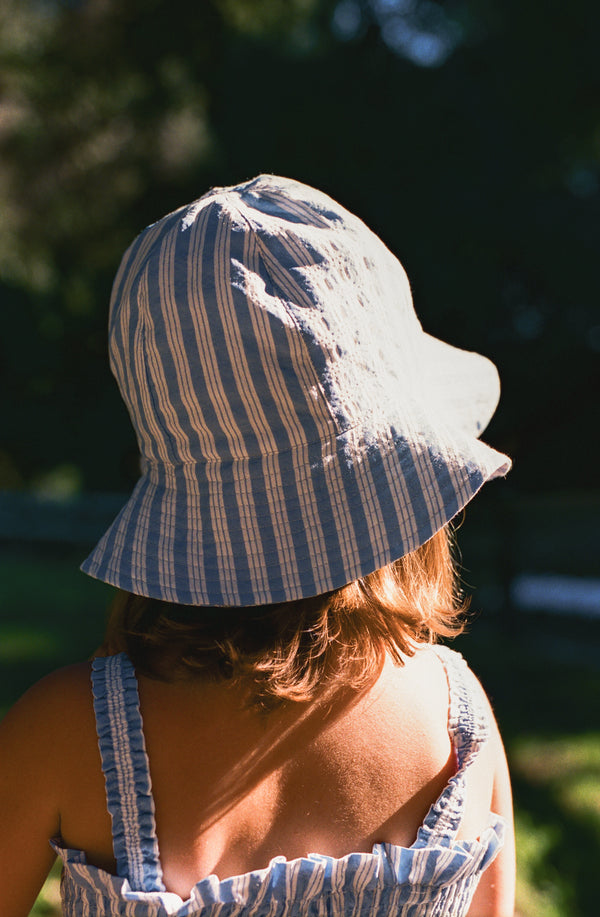 Mini Bucket Hat in Stripe Blue
