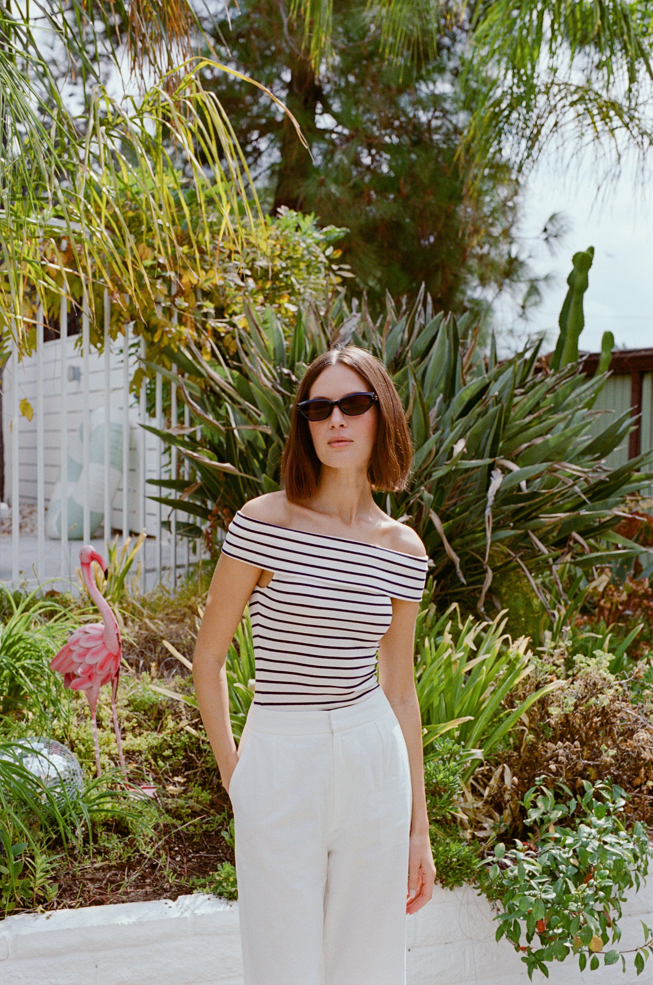 Off Shoulder Stripe Top in Navy Stripe