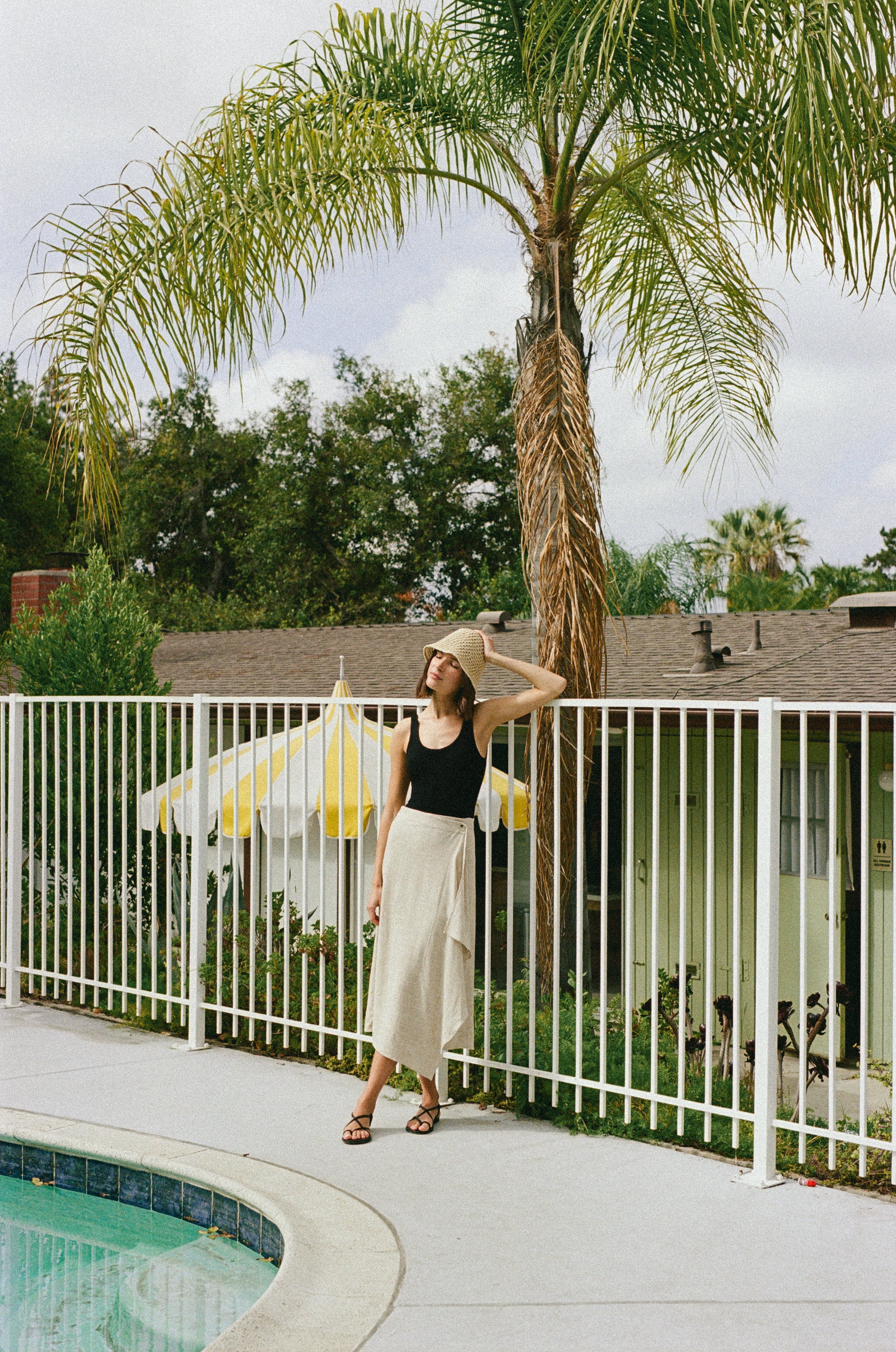 Linen Blend Wrap Skirt in Natural