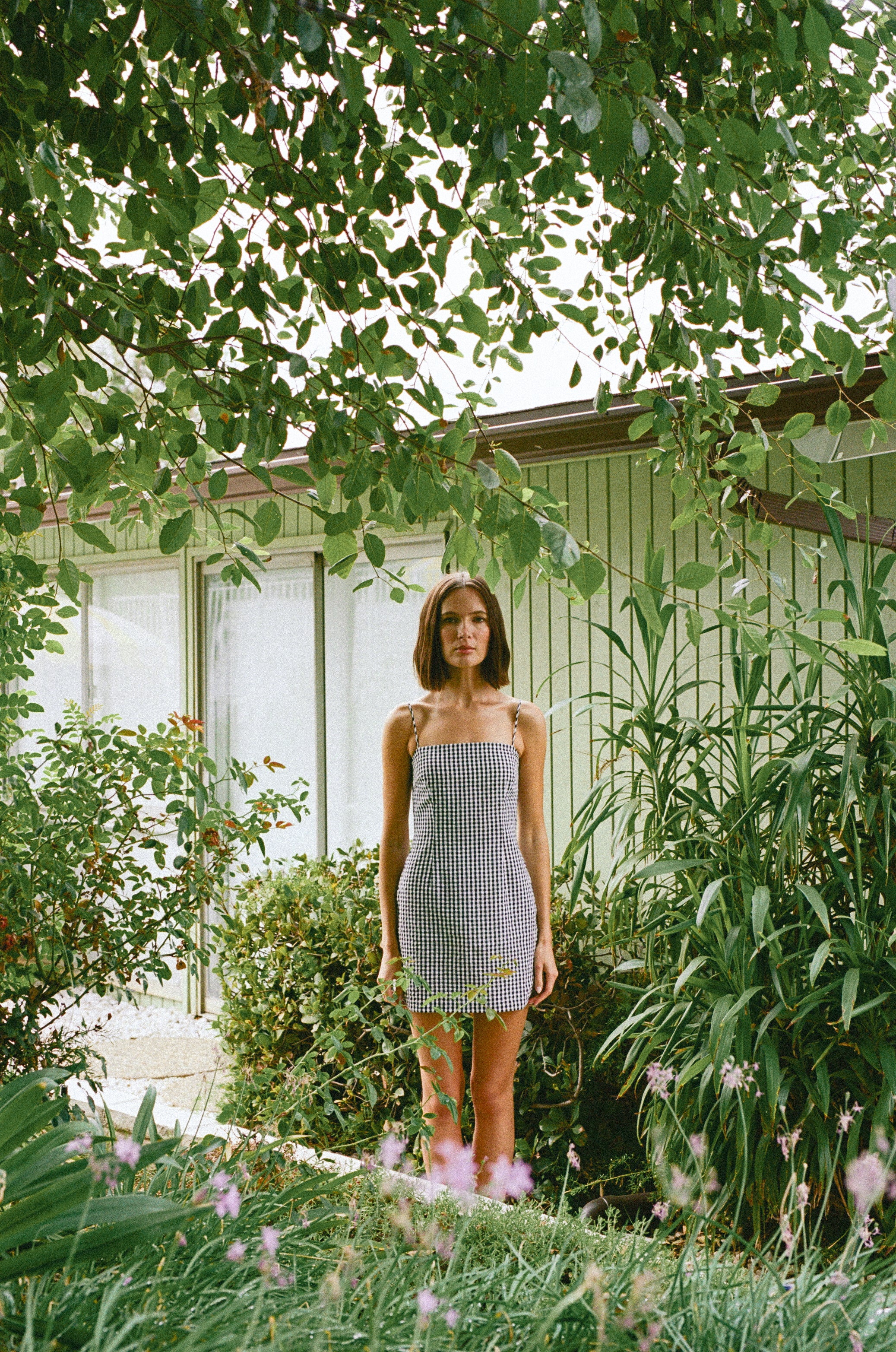 Cotton Mini Dress in Black Gingham