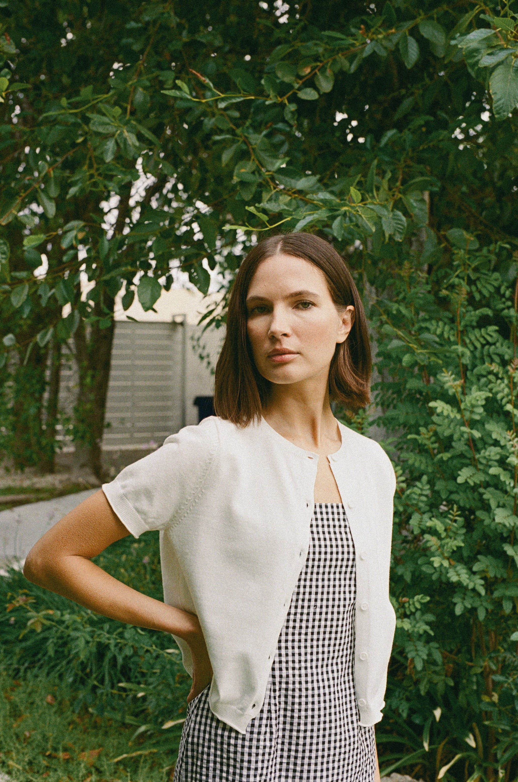 Short Sleeve Button Up Cardigan in White