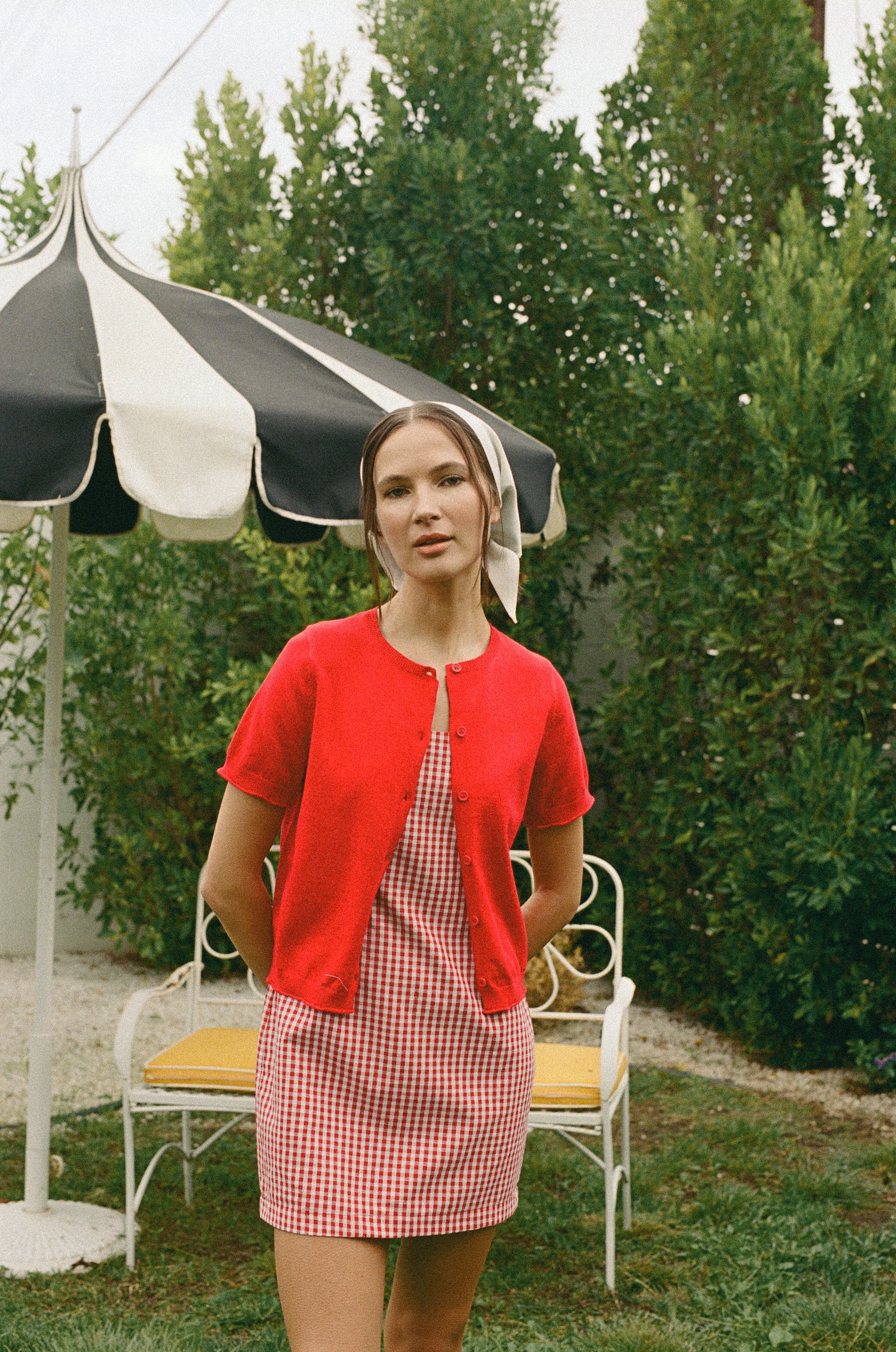 Short Sleeve Button Up Cardigan in Scarlet Red