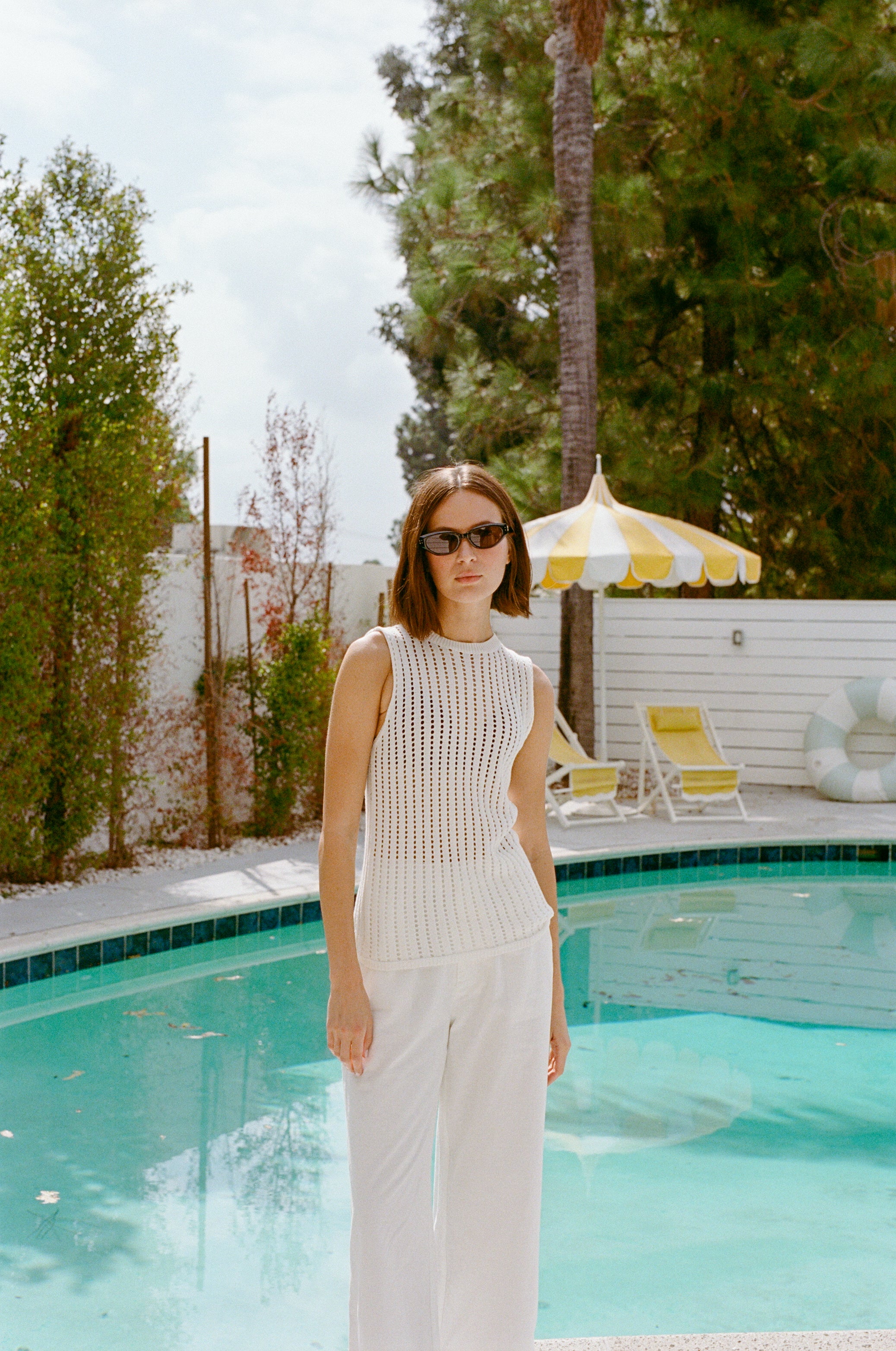 Open Knit Sleeveless Top in White