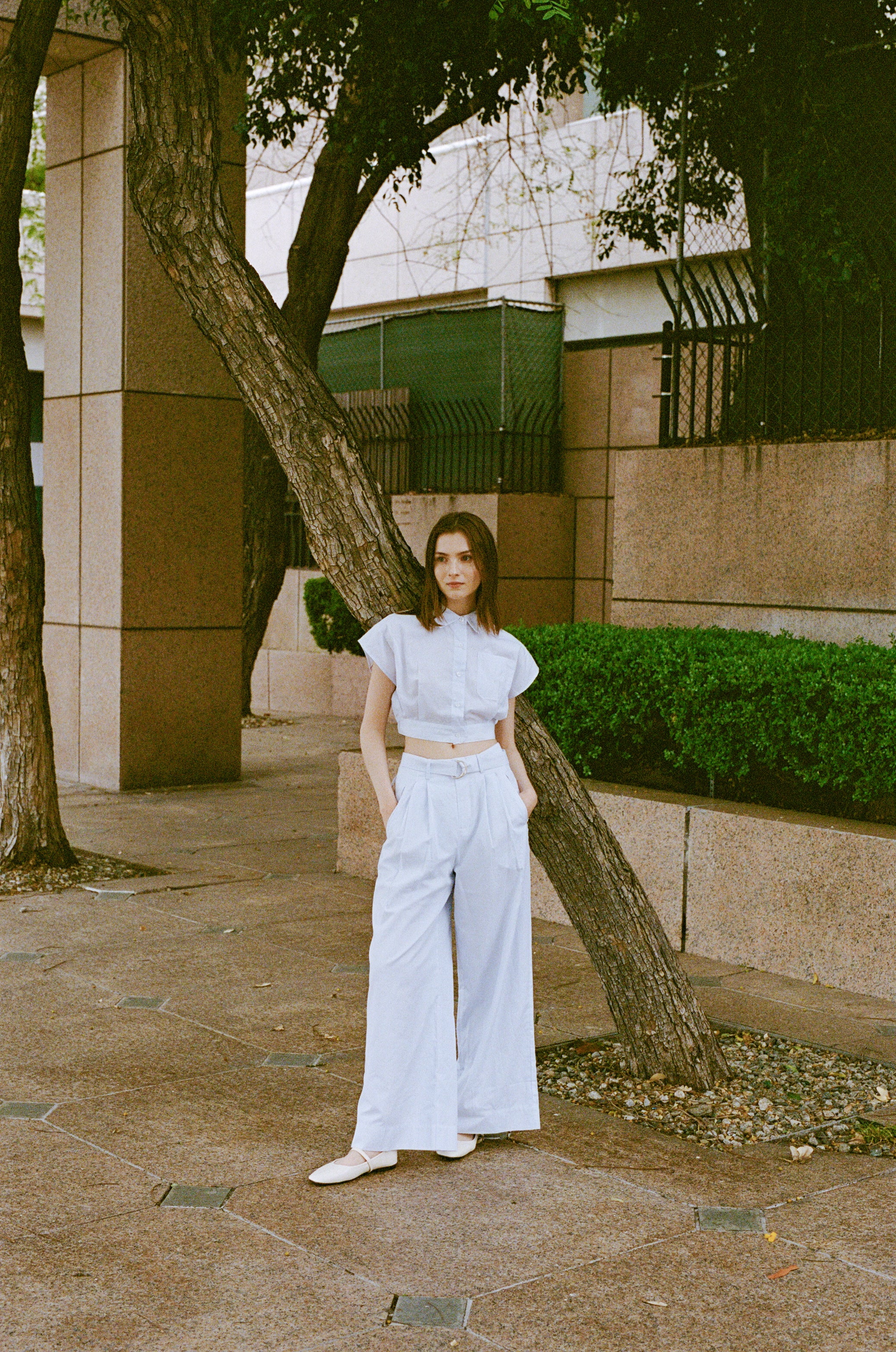 Relaxed Wide Leg Pants in White Blue Stripes