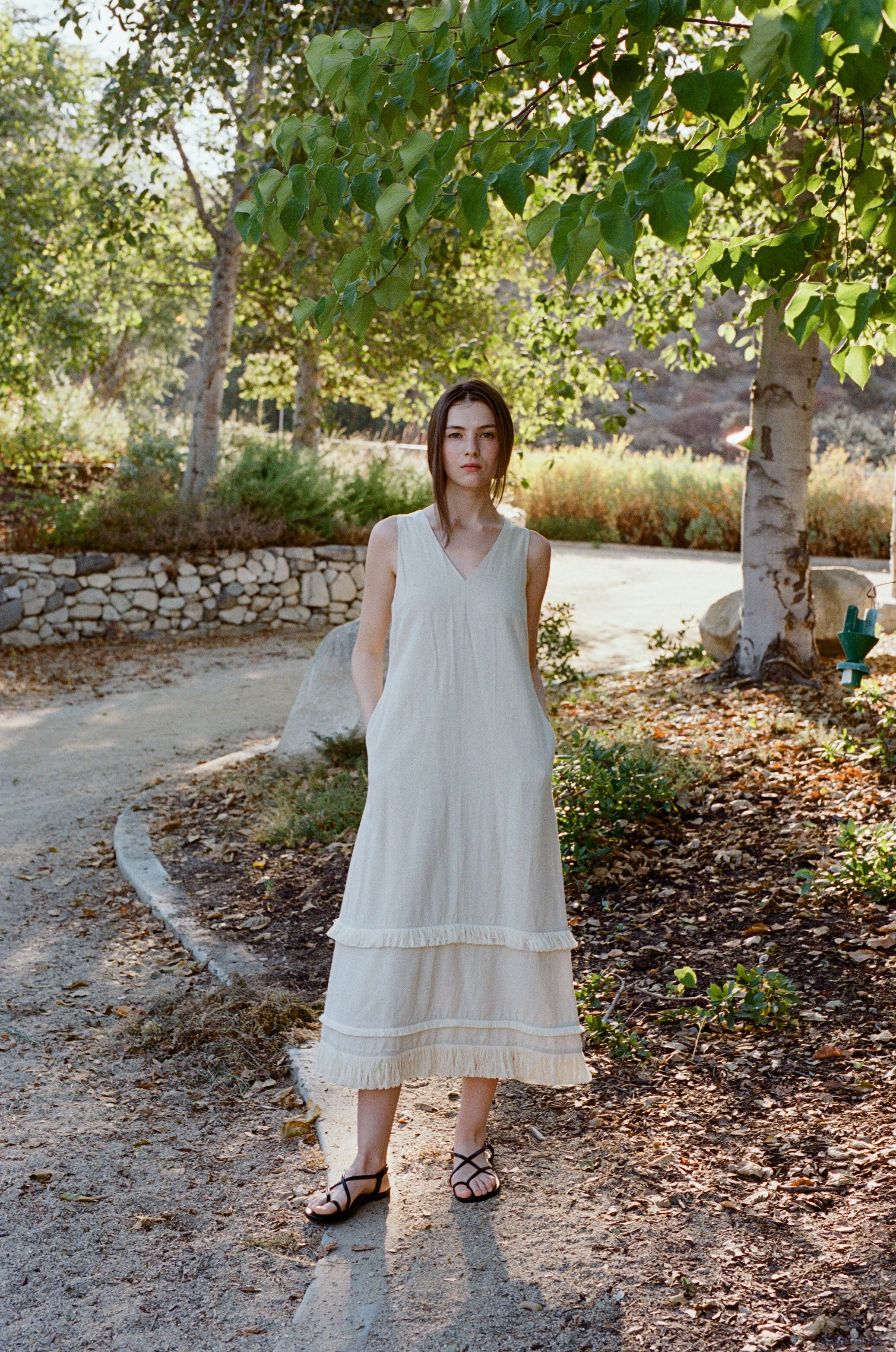 Fringe Tiered Maxi Dress in Natural