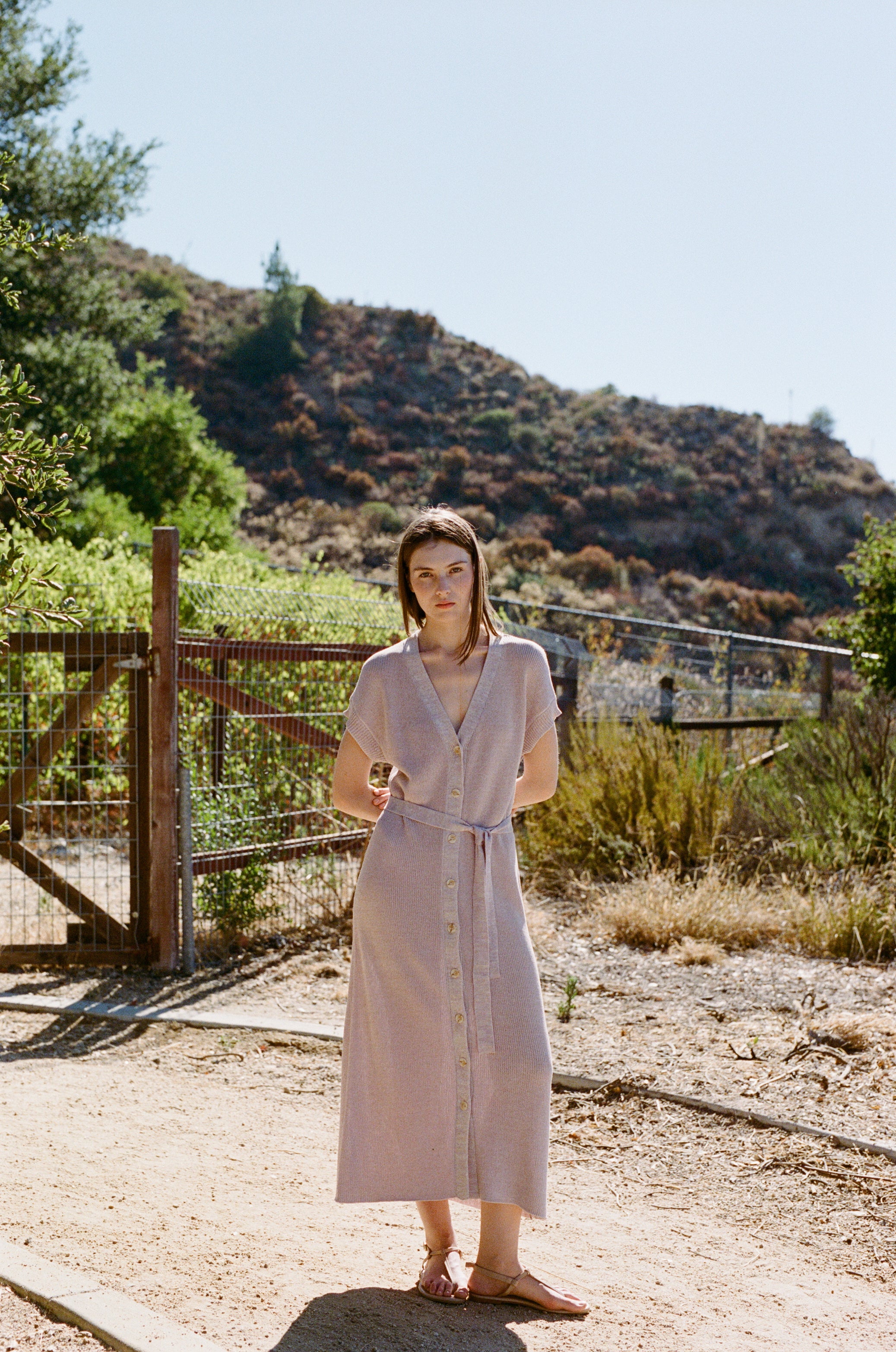 Button Front Melange Knit Dress in Lavender Mist