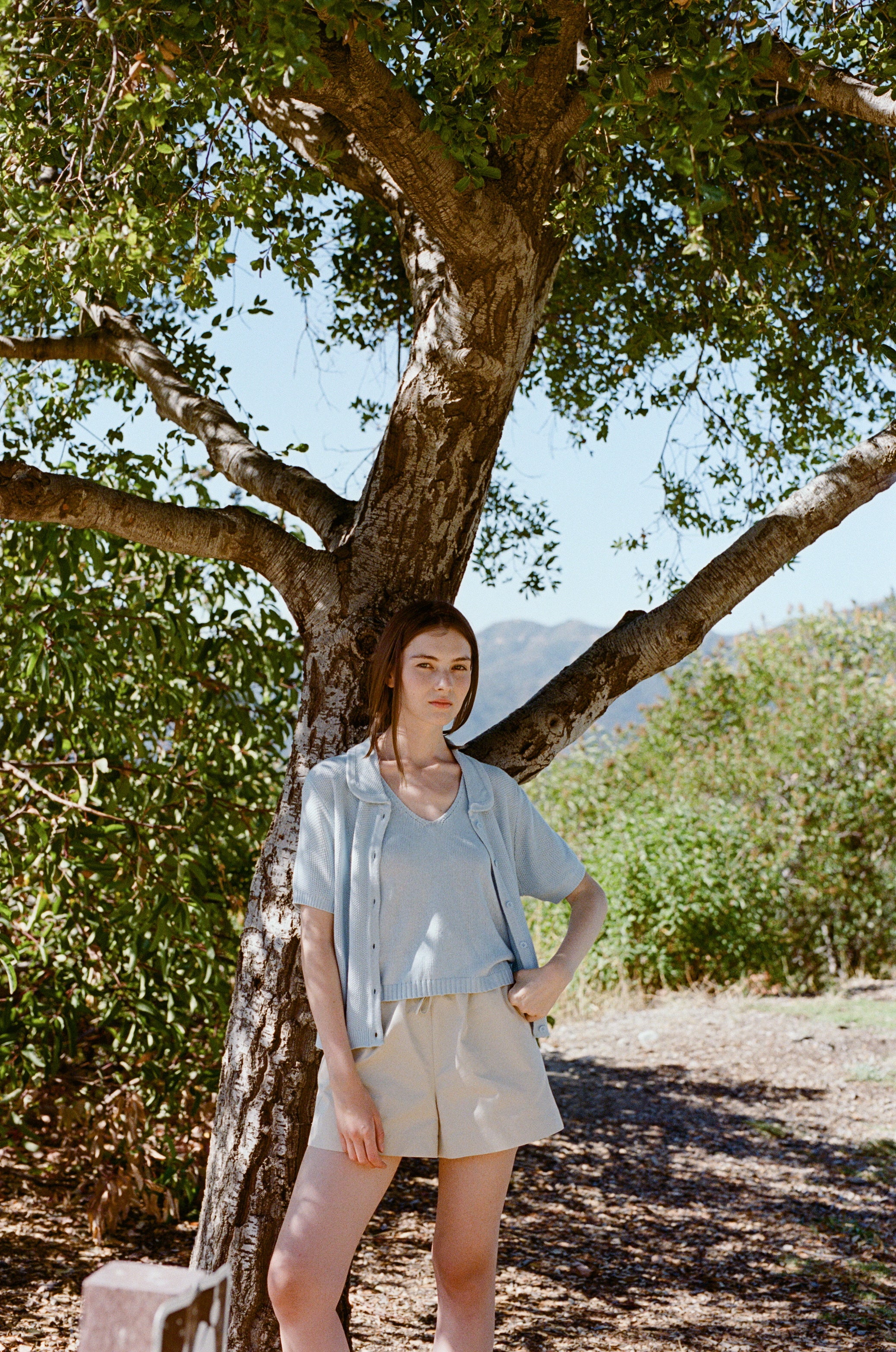 Loose Knit Collared Top in Lake Blue