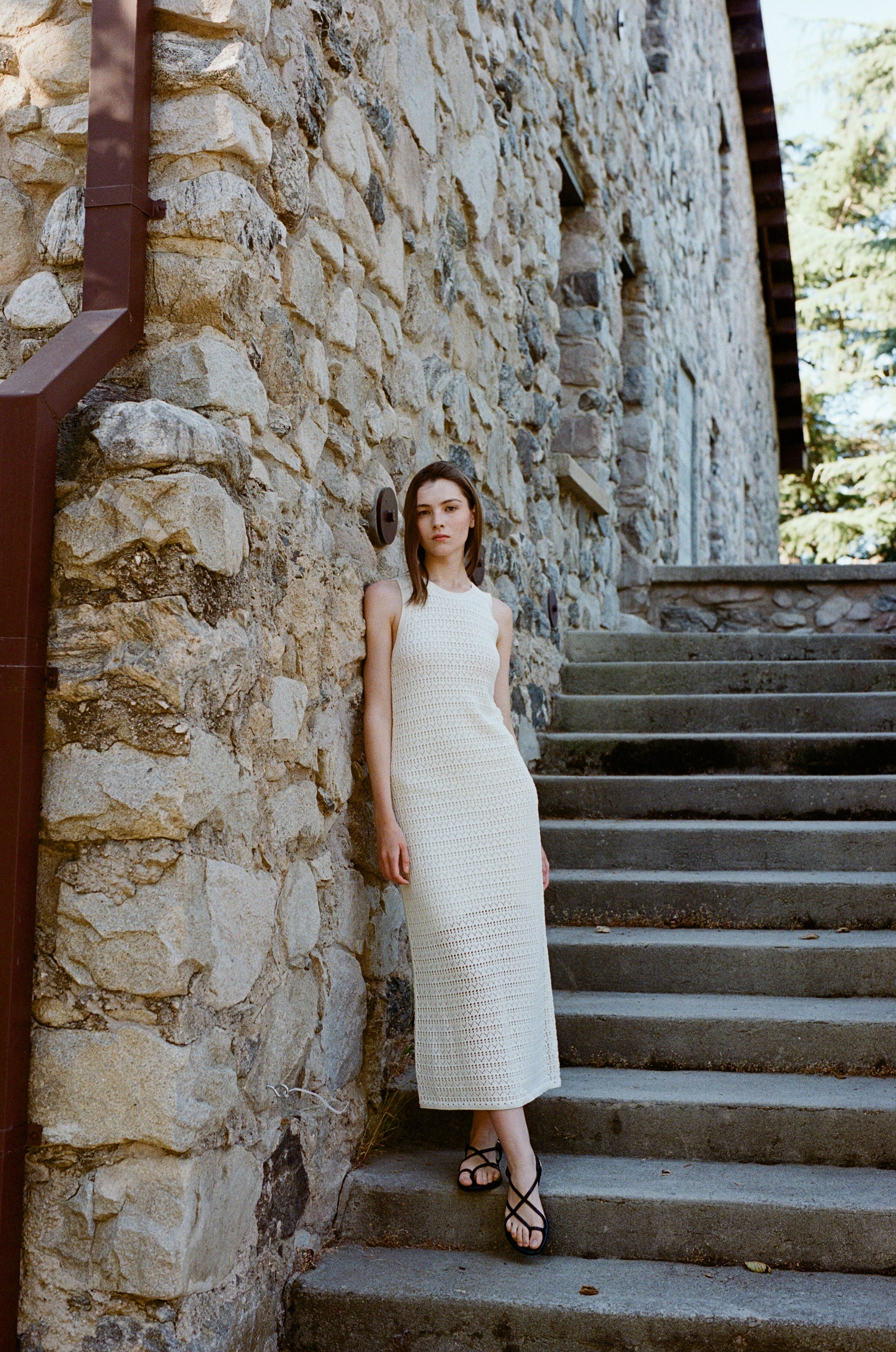 Crochet Midi Dress in White