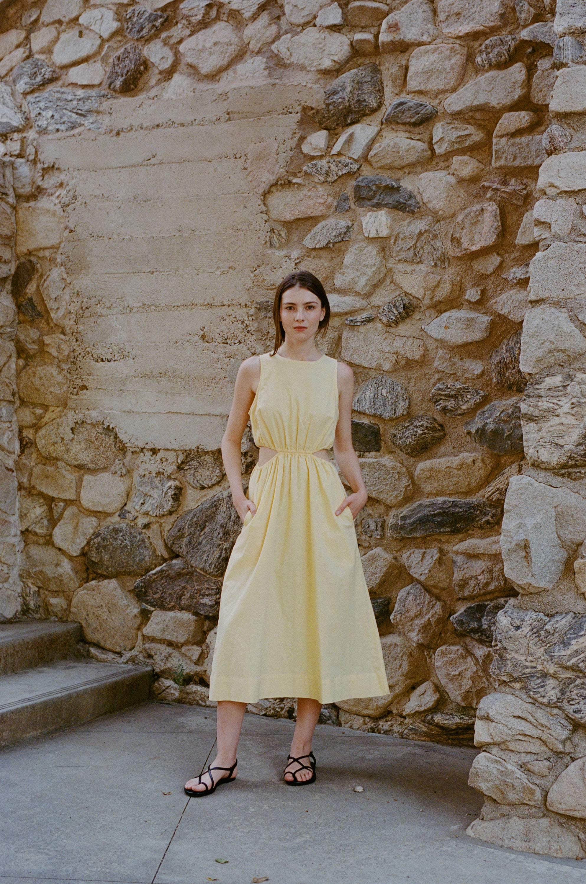 Cut-Out Midi Dress in Lemon