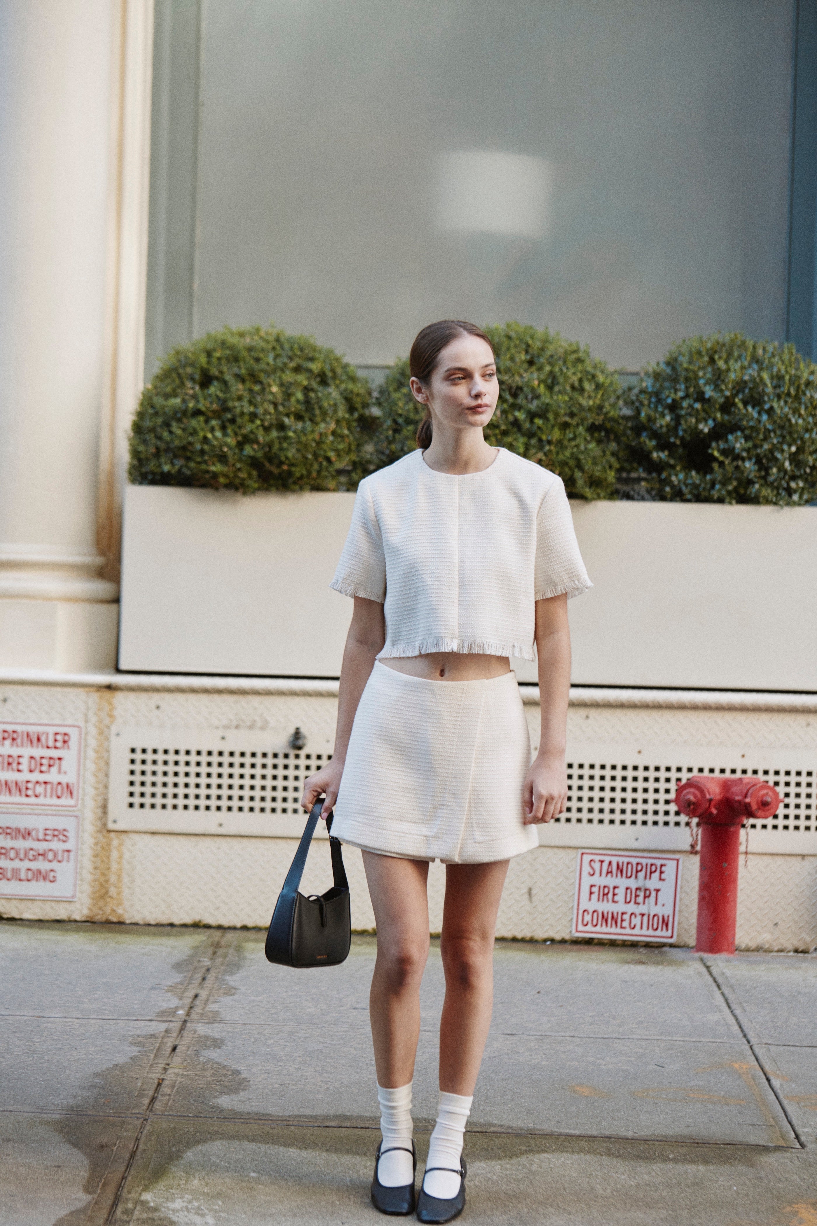 Textured Wrap Skort in Tweed White