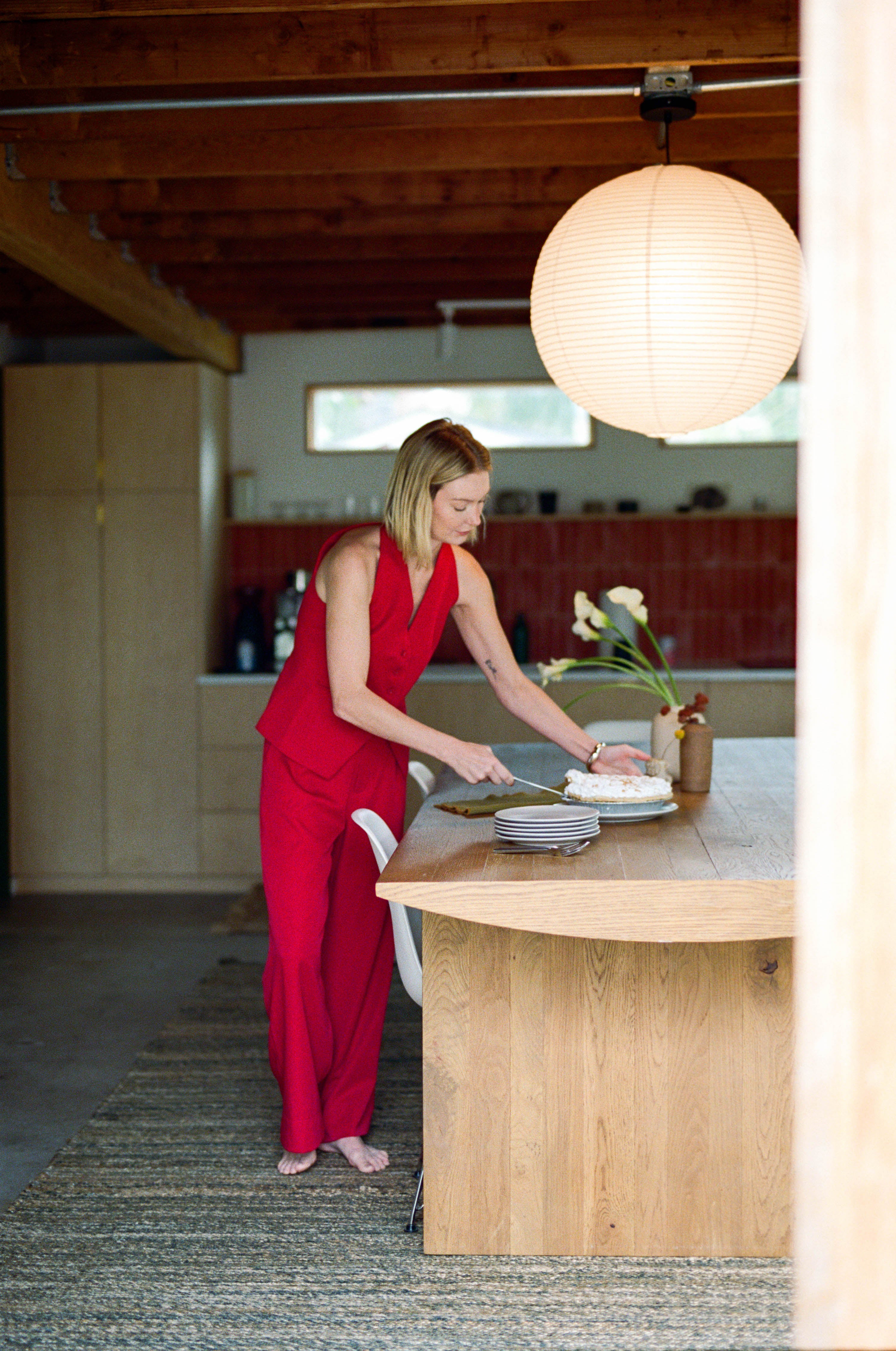 Classic Pleated Trousers in Red