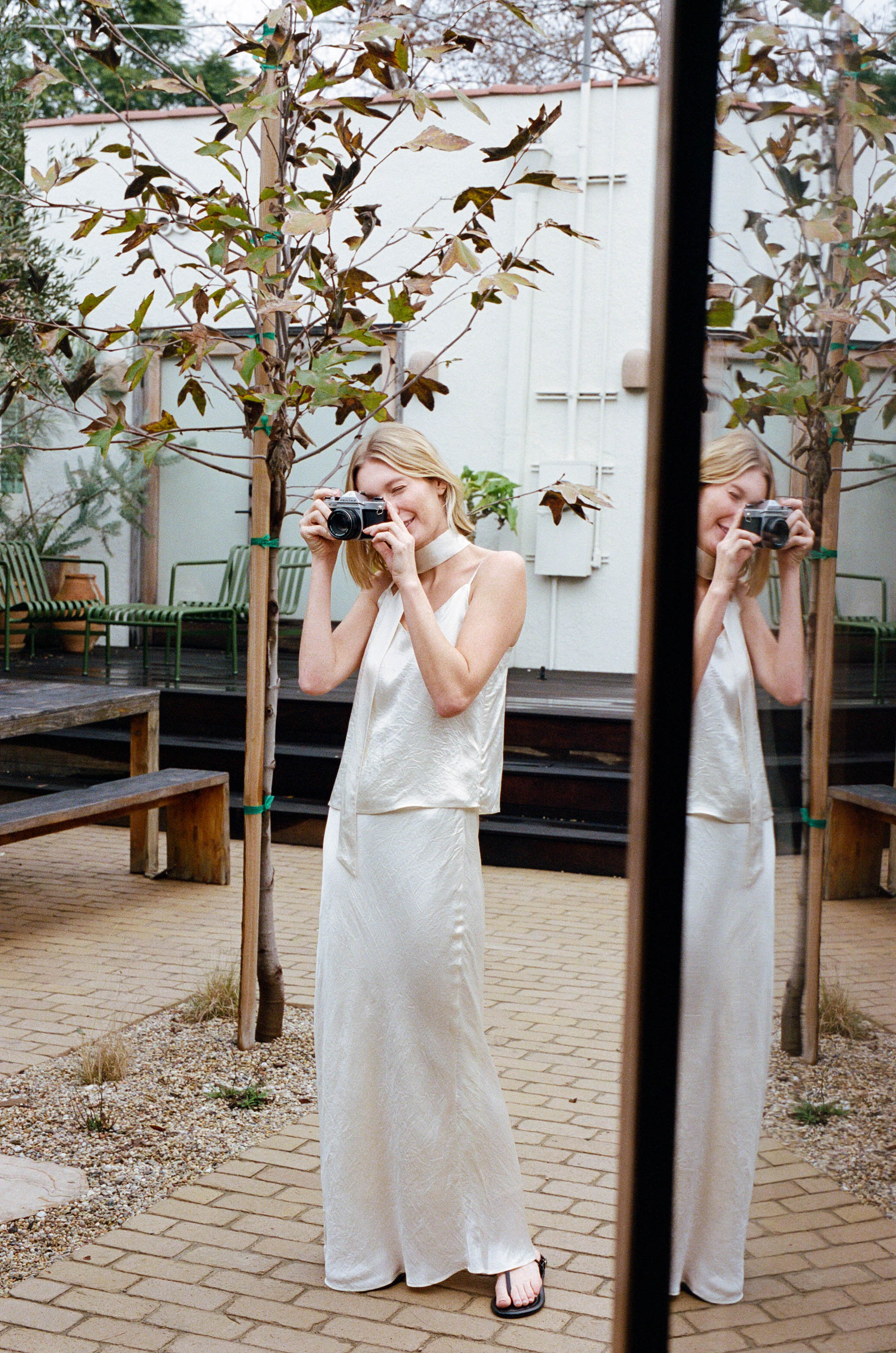 Satin Midi Slip Skirt in Ivory