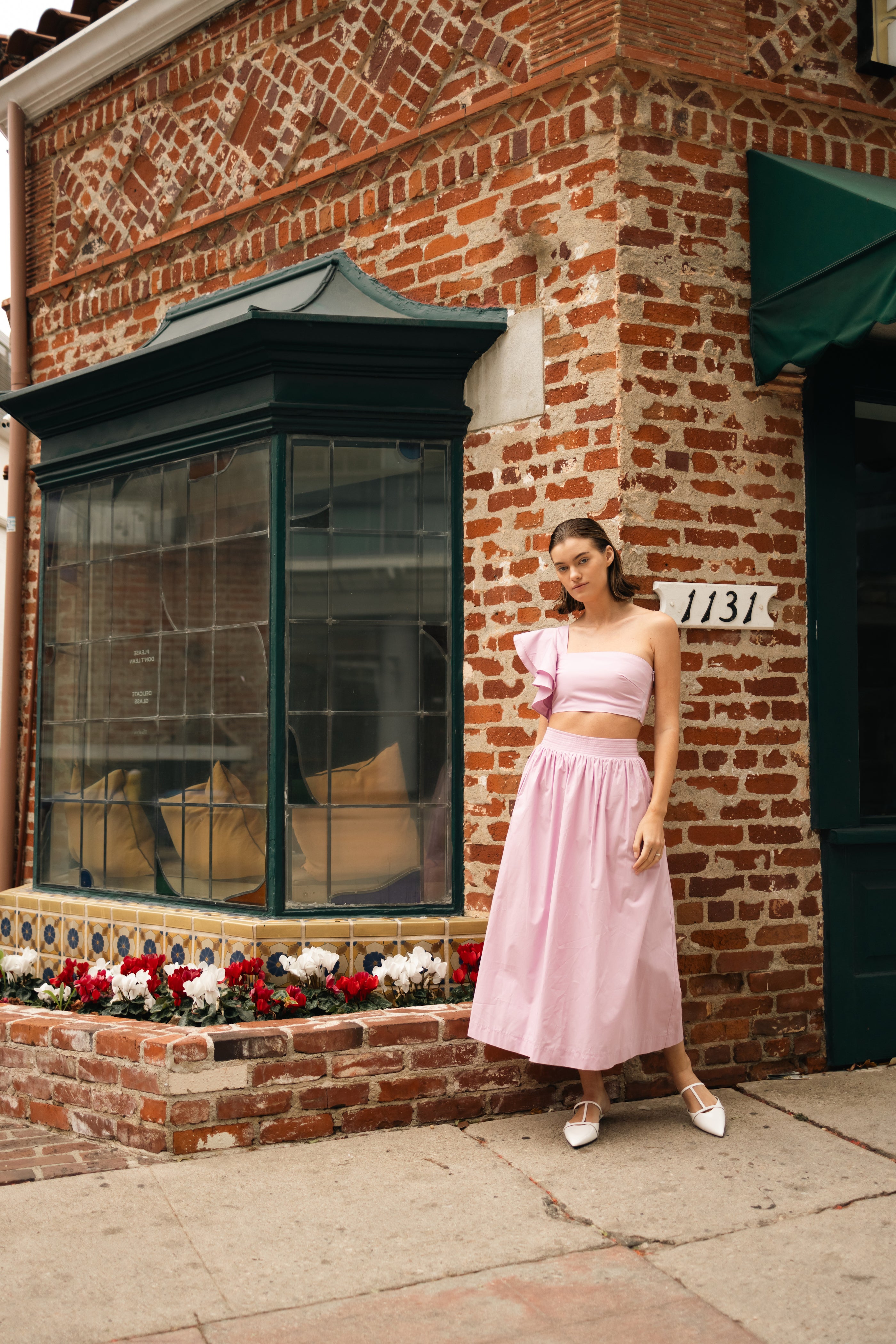 Stitched Waistband Gathered Midi Skirt in Hibiscus