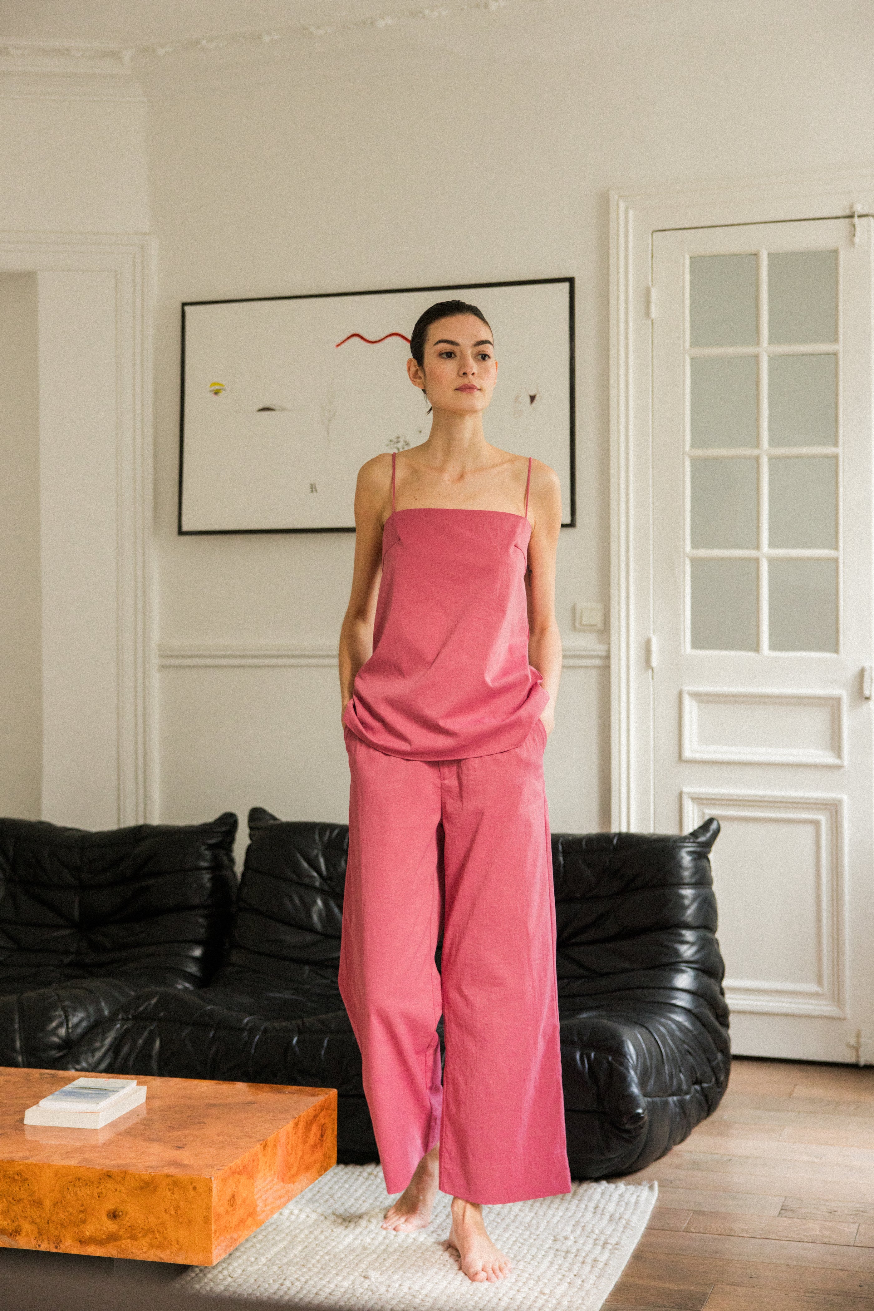 Pleated Straight Trousers in Persian Rose