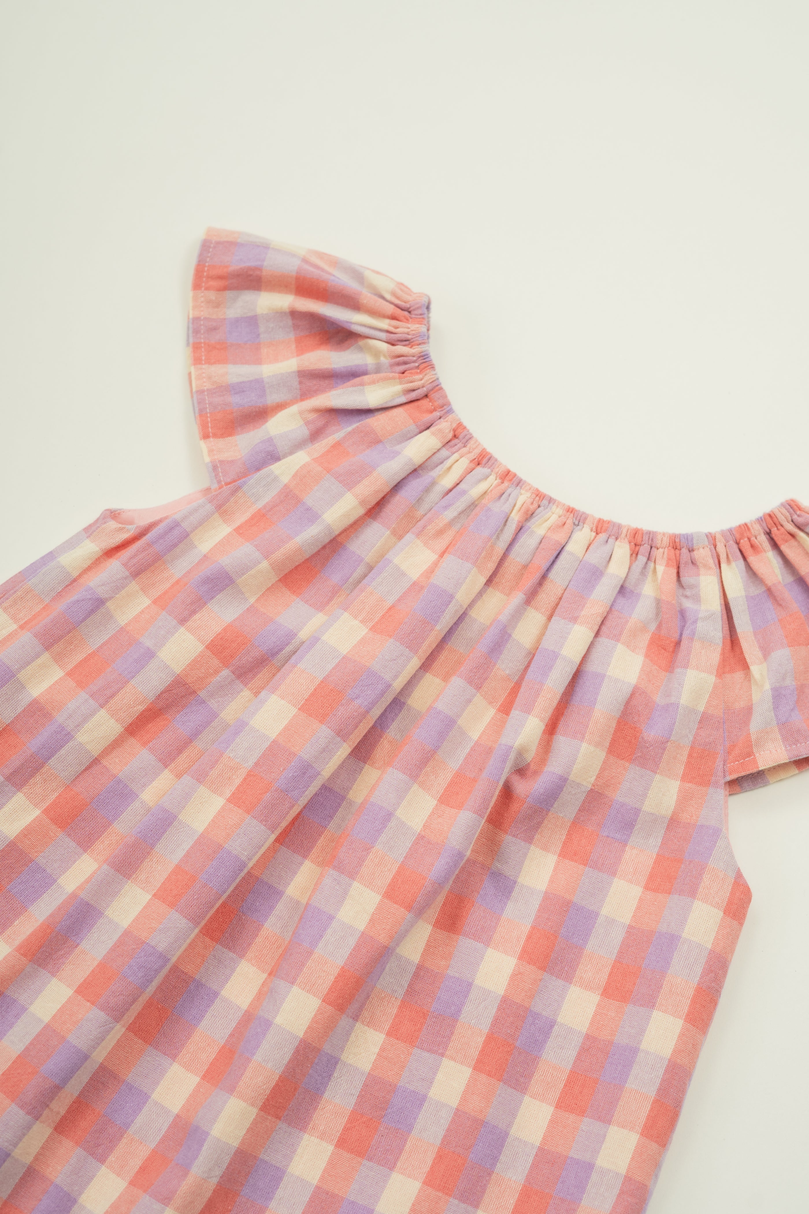 Mini Gathered Neckline Dress in Joie Gingham