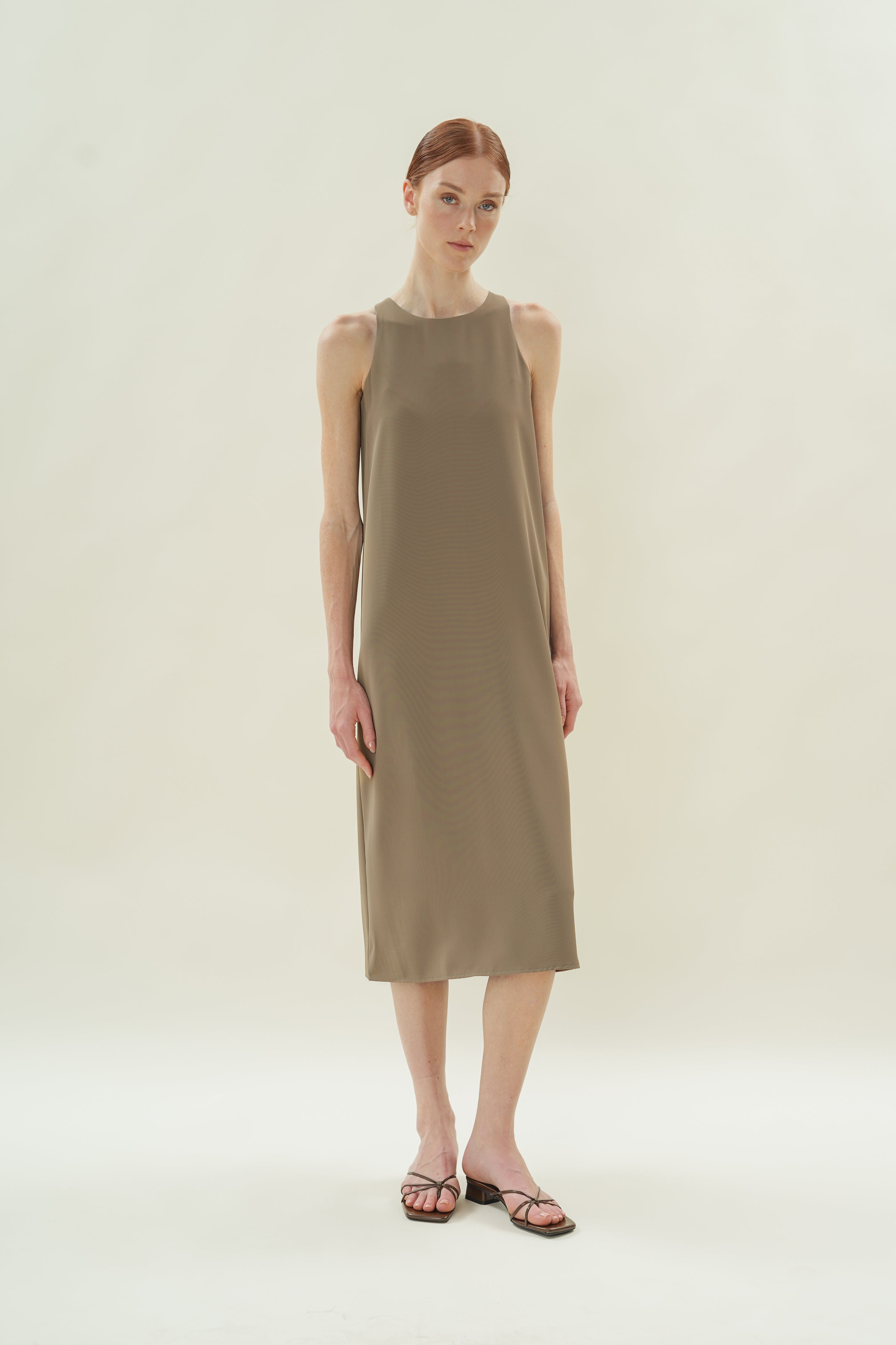 Round Neck Midi Dress in Taupe