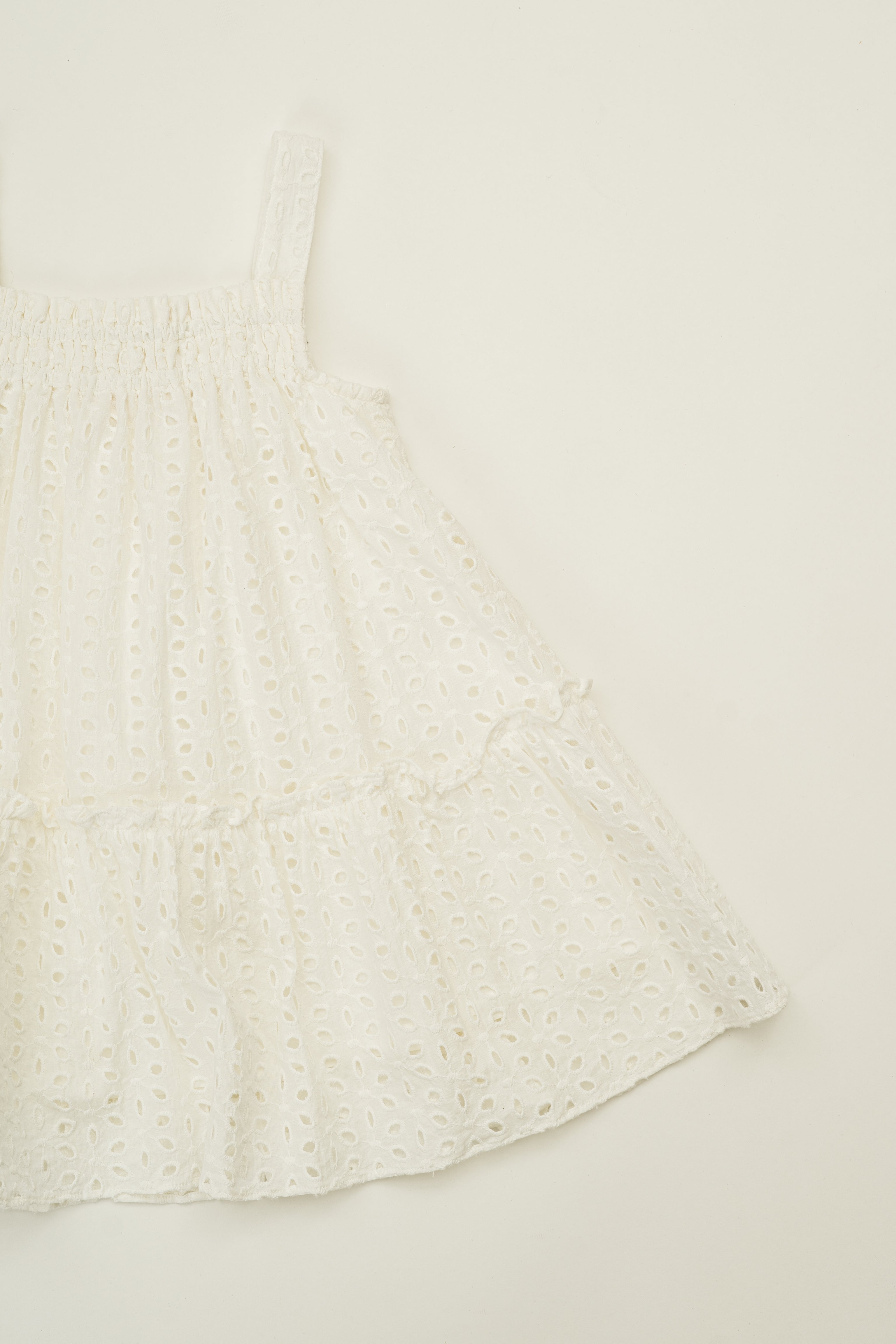 Mini Frilled Tiered Dress in Broderie White