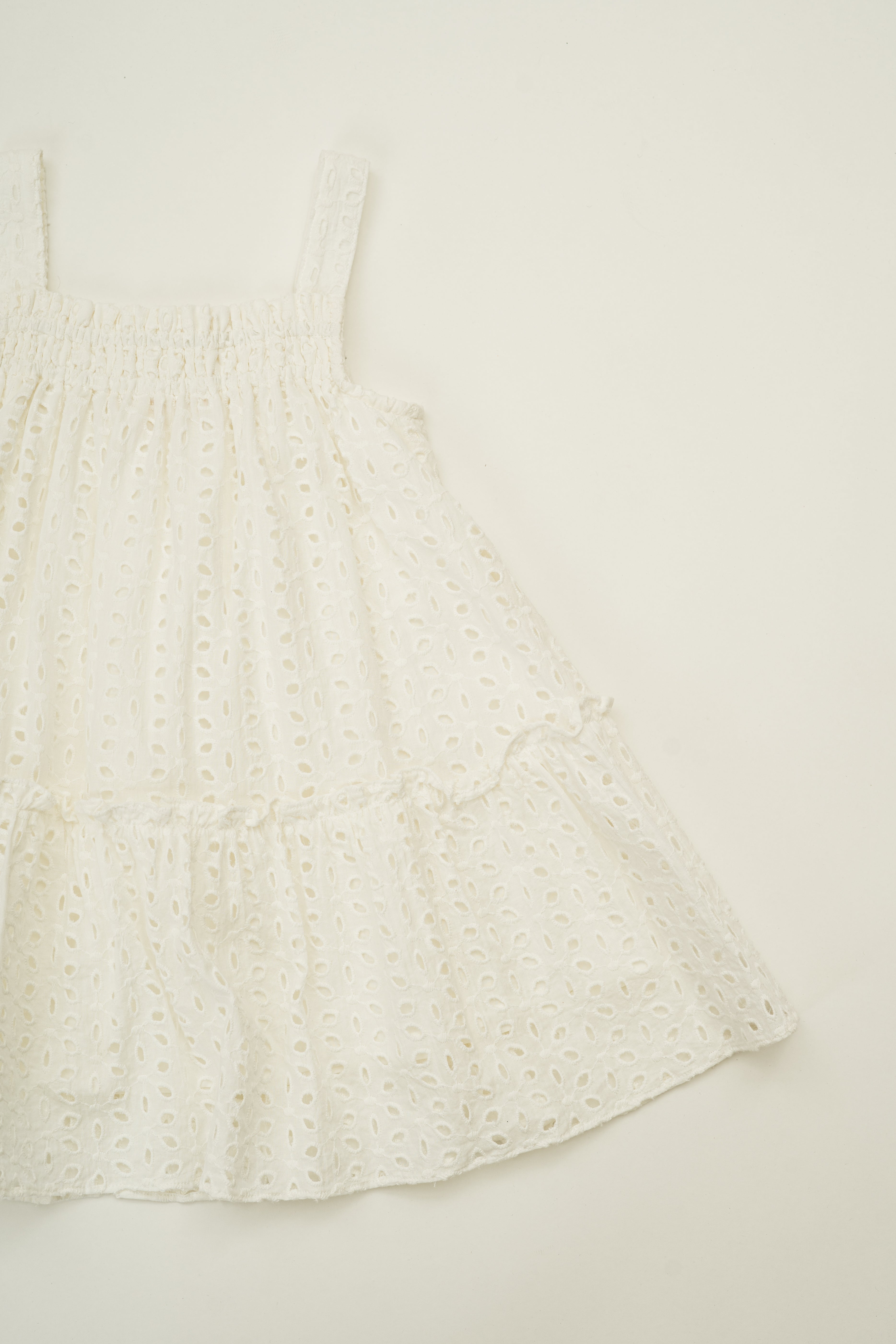 Mini Frilled Tiered Dress in Broderie White