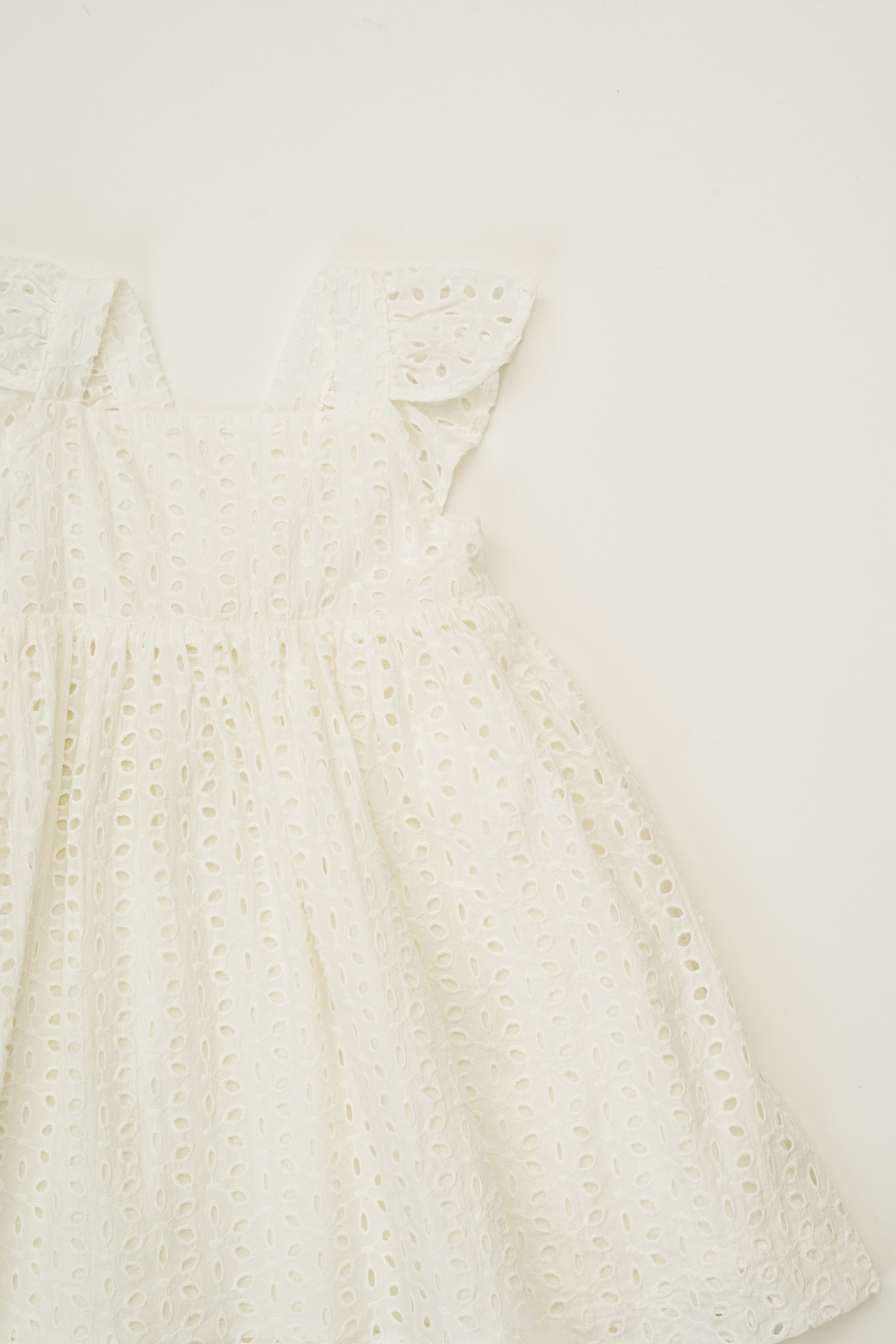 Mini Frilled Strap Dress in Broderie White