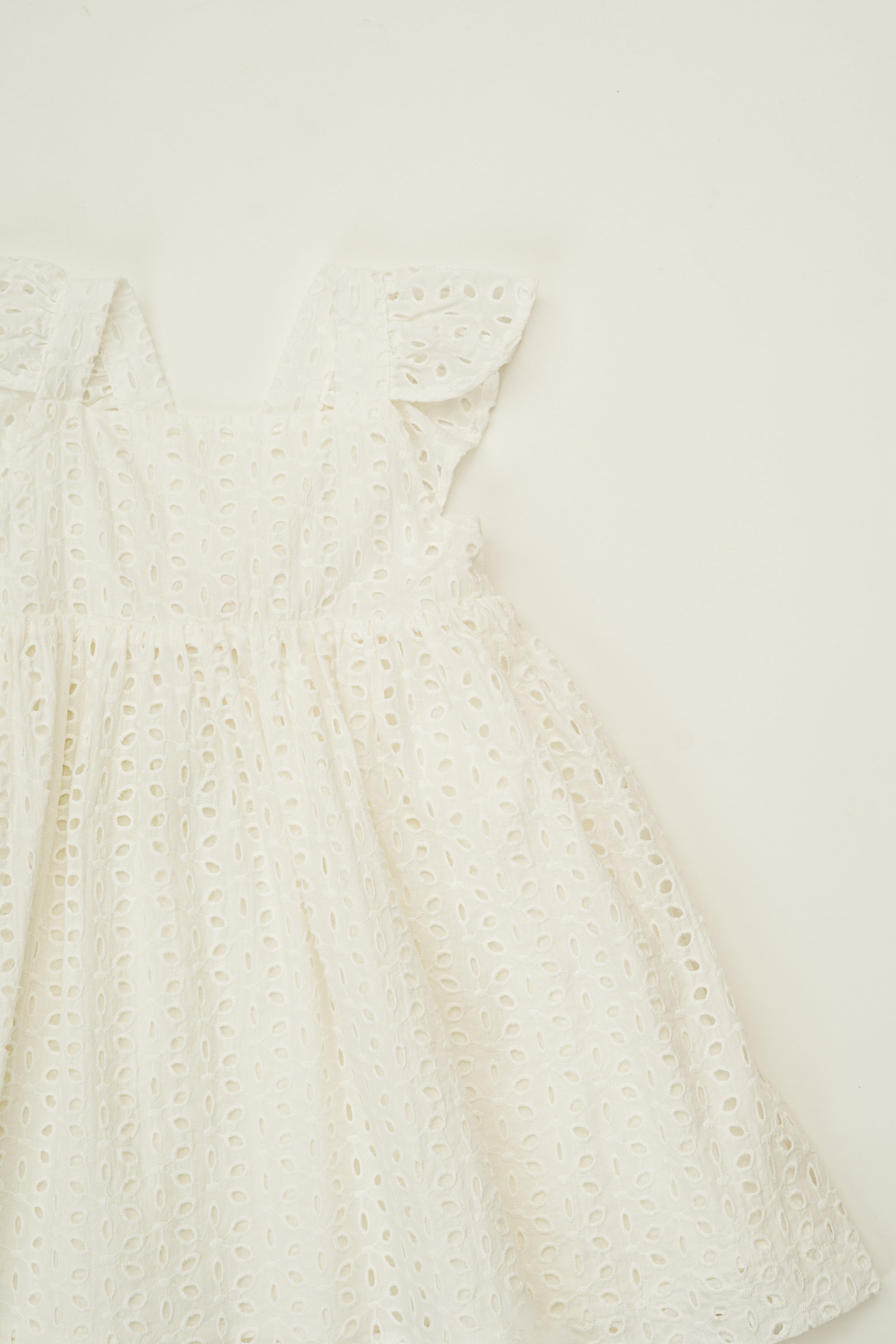 Mini Frilled Strap Dress in Broderie White
