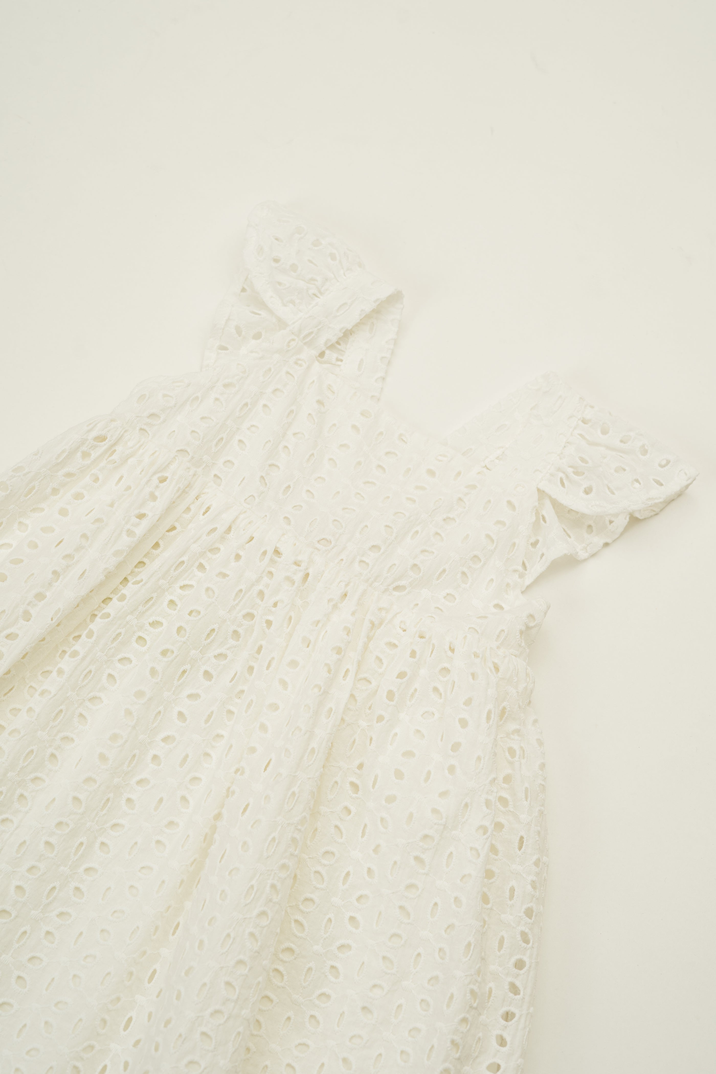 Mini Frilled Strap Dress in Broderie White