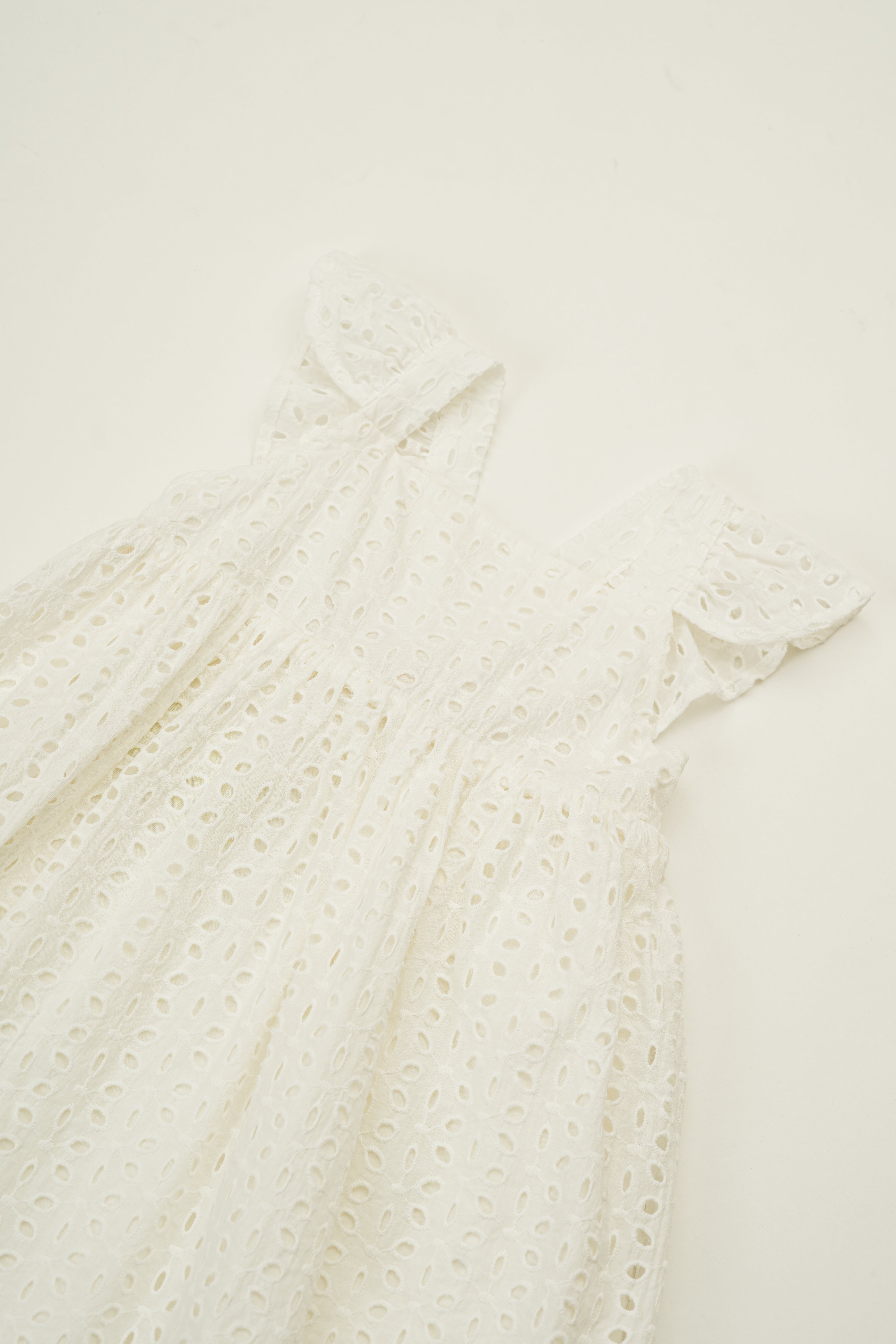Mini Frilled Strap Dress in Broderie White
