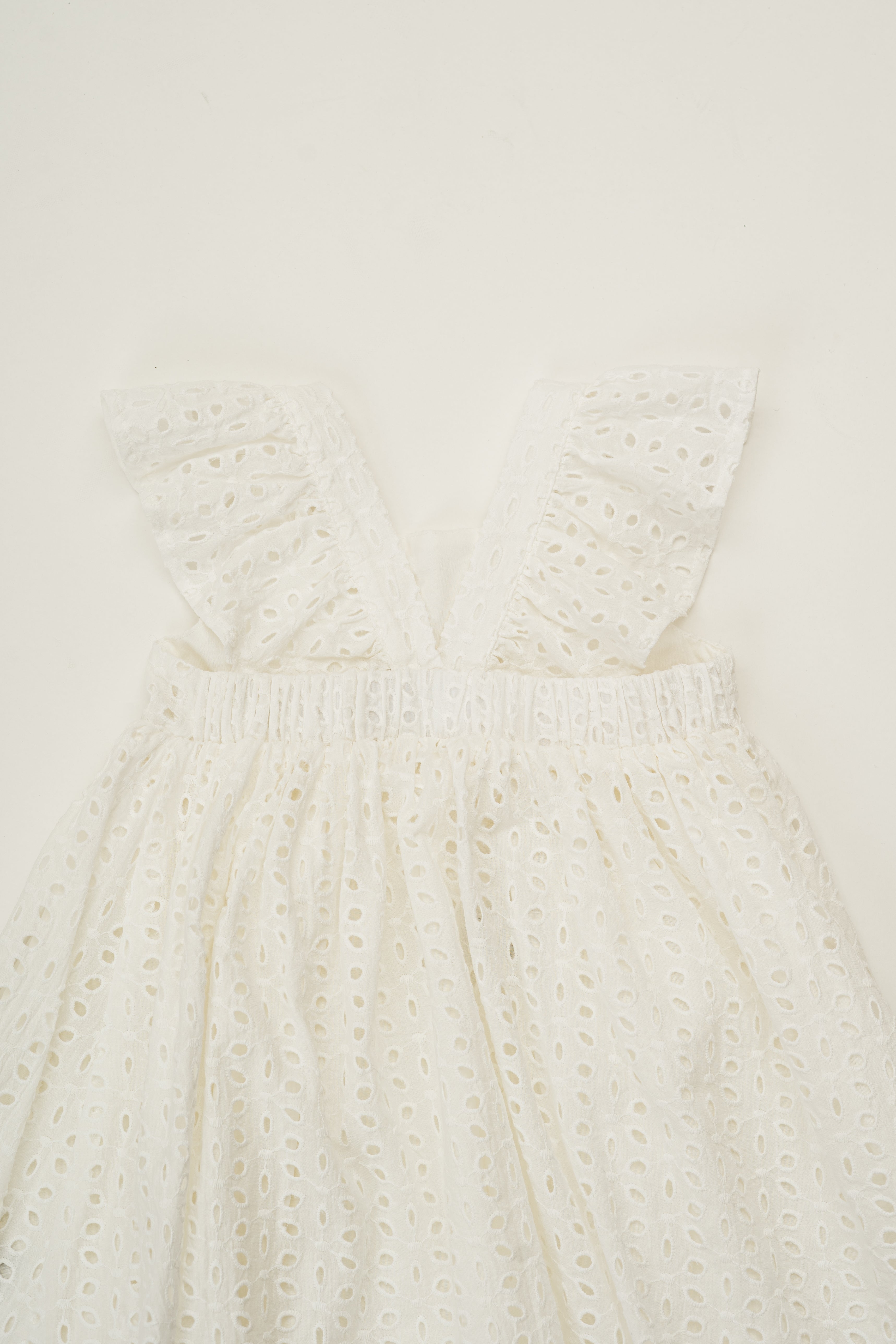 Mini Frilled Strap Dress in Broderie White