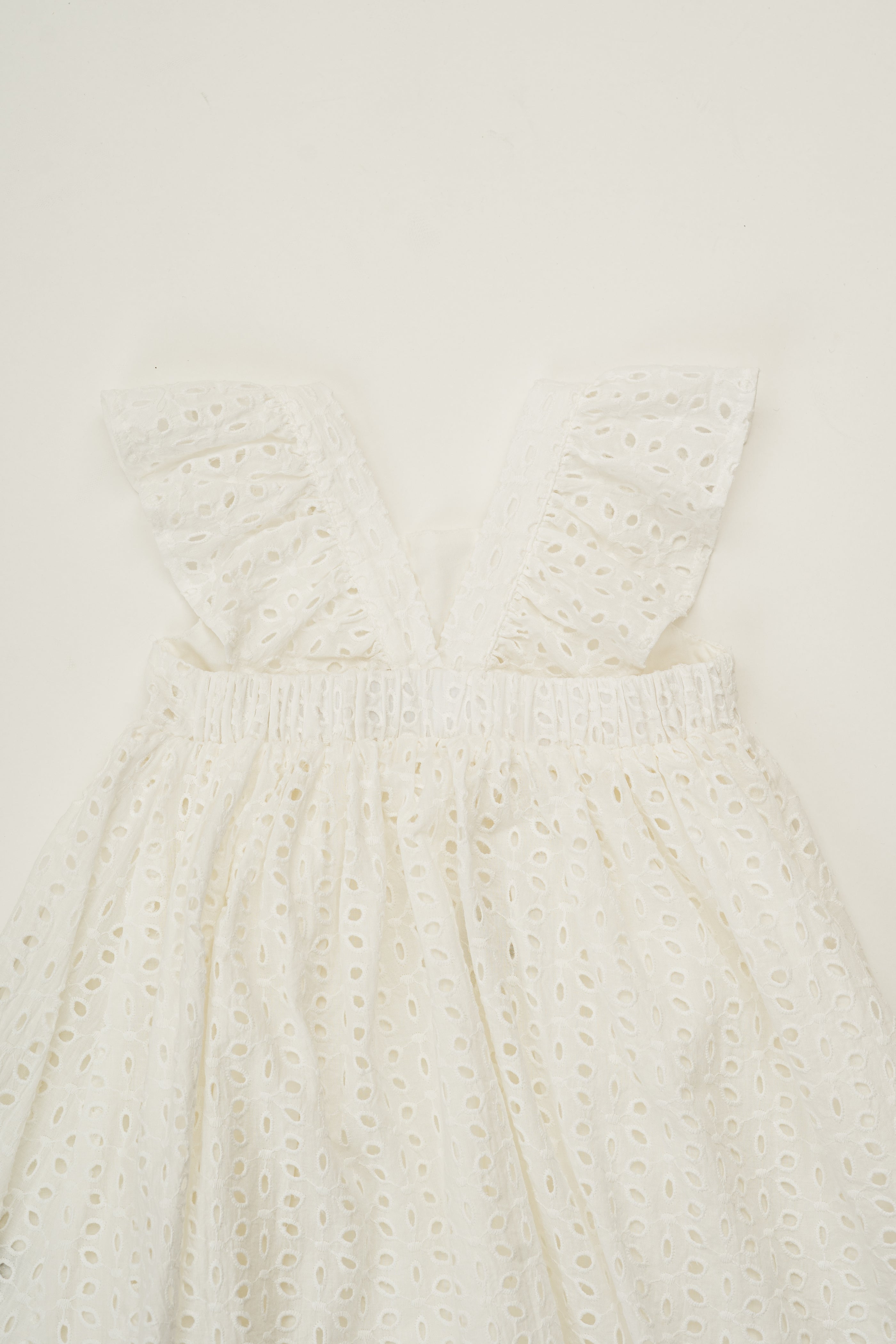 Mini Frilled Strap Dress in Broderie White