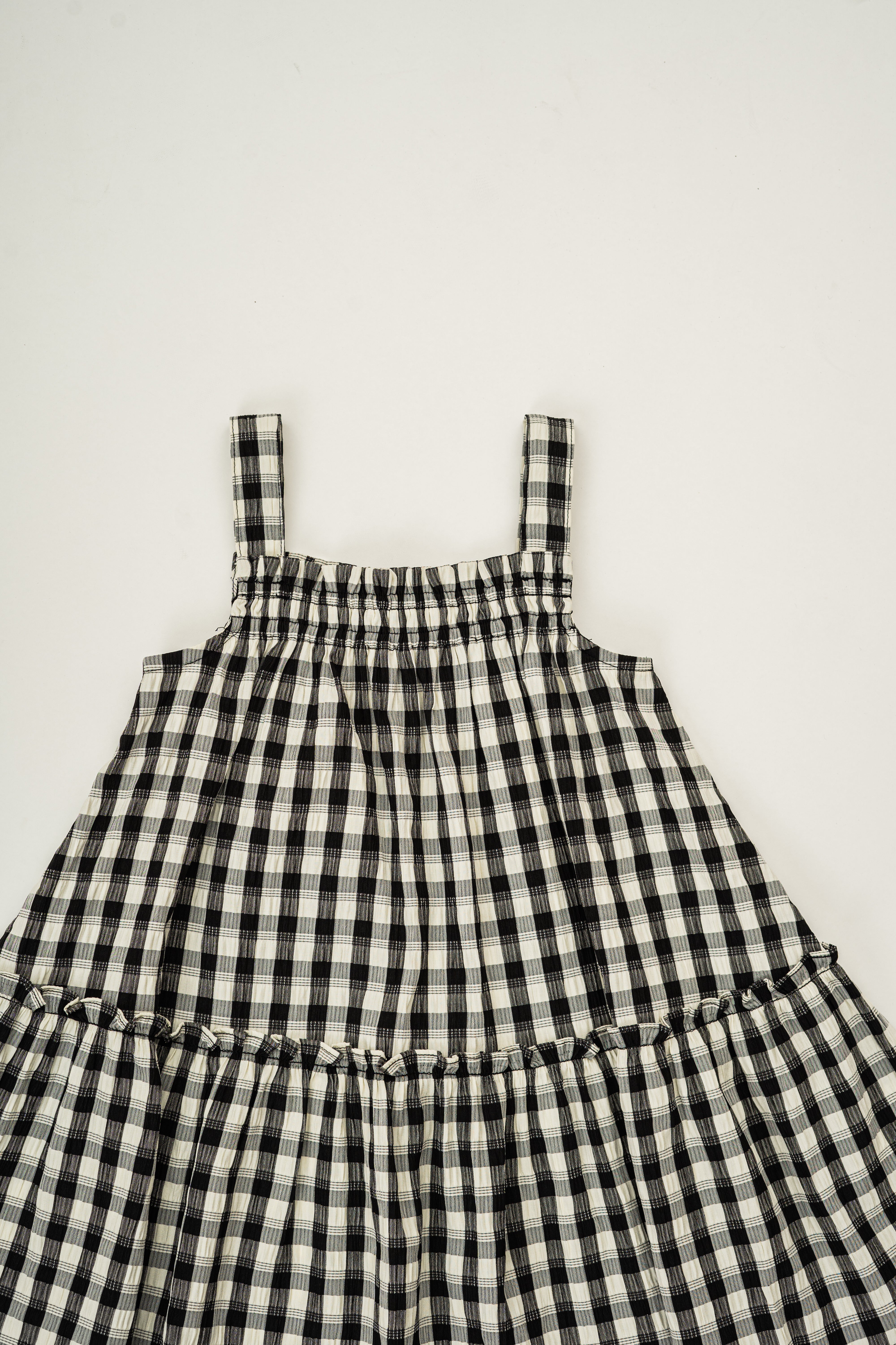 Mini Frilled Tiered Dress in Black Gingham